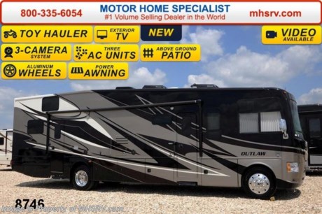 /TX 5/7/14 &lt;a href=&quot;http://www.mhsrv.com/thor-motor-coach/&quot;&gt;&lt;img src=&quot;http://www.mhsrv.com/images/sold-thor.jpg&quot; width=&quot;383&quot; height=&quot;141&quot; border=&quot;0&quot;/&gt;&lt;/a&gt; 2014 CLOSEOUT! Receive a $1,000 VISA Gift Card with purchase from Motor Home Specialist while supplies last! &lt;object width=&quot;400&quot; height=&quot;300&quot;&gt;&lt;param name=&quot;movie&quot; value=&quot;//www.youtube.com/v/IgC0KTermZs?version=3&amp;amp;hl=en_US&quot;&gt;&lt;/param&gt;&lt;param name=&quot;allowFullScreen&quot; value=&quot;true&quot;&gt;&lt;/param&gt;&lt;param name=&quot;allowscriptaccess&quot; value=&quot;always&quot;&gt;&lt;/param&gt;&lt;embed src=&quot;//www.youtube.com/v/IgC0KTermZs?version=3&amp;amp;hl=en_US&quot; type=&quot;application/x-shockwave-flash&quot; width=&quot;400&quot; height=&quot;300&quot; allowscriptaccess=&quot;always&quot; allowfullscreen=&quot;true&quot;&gt;&lt;/embed&gt;&lt;/object&gt;  MSRP $173,168. New 2014 Thor Motor Coach Outlaw Toy Hauler. Model 37LS with slide-out room, Ford 26-Series chassis with Triton V-10 engine, frameless windows, high polished aluminum wheels, as well as drop down ramp door with spring assist &amp; railing for patio use. This unit measures approximately 38 feet 4 inches in length. Options include the Liquid Asset full body exterior, an electric overhead hide-away bunk &amp; dual cargo sofas in garage area. The Outlaw toy hauler RV has an incredible list of standard features for 2014 including a full body exterior paint job, beautiful wood &amp; interior decor packages, (4) LCD TVs including and exterior entertainment center, large living room LCD TV on slide-out, LCD TV in loft and LCD TV in garage. You will also find a premium sound system, (3) A/C units, stereo in garage, exterior stereo speakers and audio controls, power patio awing, dual side entrance doors, fueling station, 1-piece windshield, a 5500 Onan generator, back-up camera, automatic leveling system, Soft Touch leather furniture, hide-a-bed sofa with power inflate &amp; deflate controls, day/night shades and much more. For additional photos, details, videos &amp; SALE PRICE please visit Motor Home Specialist, the #1 Volume Selling Dealer in the World, at MHSRV .com or Call 800-335-6054. At Motor Home Specialist we DO NOT charge any prep or orientation fees like you will find at other dealerships. All sale prices include a 200 point inspection, interior &amp; exterior wash &amp; detail of vehicle, a thorough coach orientation with an MHS technician, an RV Starter&#39;s kit, a nights stay in our delivery park featuring landscaped and covered pads with full hook-ups and much more! Read From Thousands of Testimonials at MHSRV .com and See What They Had to Say About Their Experience at Motor Home Specialist. WHY PAY MORE?...... WHY SETTLE FOR LESS?