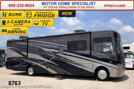 /OR 7/1/14 &lt;a href=&quot;http://www.mhsrv.com/thor-motor-coach/&quot;&gt;&lt;img src=&quot;http://www.mhsrv.com/images/sold-thor.jpg&quot; width=&quot;383&quot; height=&quot;141&quot; border=&quot;0&quot;/&gt;&lt;/a&gt; 2014 CLOSEOUT! Receive a $1,000 VISA Gift Card with purchase from Motor Home Specialist while supplies last!   &lt;object width=&quot;400&quot; height=&quot;300&quot;&gt;&lt;param name=&quot;movie&quot; value=&quot;//www.youtube.com/v/43jBXBFPE9s?version=3&amp;amp;hl=en_US&quot;&gt;&lt;/param&gt;&lt;param name=&quot;allowFullScreen&quot; value=&quot;true&quot;&gt;&lt;/param&gt;&lt;param name=&quot;allowscriptaccess&quot; value=&quot;always&quot;&gt;&lt;/param&gt;&lt;embed src=&quot;//www.youtube.com/v/43jBXBFPE9s?version=3&amp;amp;hl=en_US&quot; type=&quot;application/x-shockwave-flash&quot; width=&quot;400&quot; height=&quot;300&quot; allowscriptaccess=&quot;always&quot; allowfullscreen=&quot;true&quot;&gt;&lt;/embed&gt;&lt;/object&gt; 
&lt;object width=&quot;400&quot; height=&quot;300&quot;&gt;&lt;param name=&quot;movie&quot; value=&quot;http://www.youtube.com/v/_D_MrYPO4yY?version=3&amp;amp;hl=en_US&quot;&gt;&lt;/param&gt;&lt;param name=&quot;allowFullScreen&quot; value=&quot;true&quot;&gt;&lt;/param&gt;&lt;param name=&quot;allowscriptaccess&quot; value=&quot;always&quot;&gt;&lt;/param&gt;&lt;embed src=&quot;http://www.youtube.com/v/_D_MrYPO4yY?version=3&amp;amp;hl=en_US&quot; type=&quot;application/x-shockwave-flash&quot; width=&quot;400&quot; height=&quot;300&quot; allowscriptaccess=&quot;always&quot; allowfullscreen=&quot;true&quot;&gt;&lt;/embed&gt;&lt;/object&gt;
 MSRP $153,406. The All New 2014 Thor Motor Coach Miramar 34.3 Bunk Model. This luxury class A gas motor home measures approximately 35 feet 10 inches in length and features a full wall slide, a booth dinette, side mounted flat panel TV for easy viewing when the slide-out room is in, exterior entertainment center with TV, bunk beds with convertible sofa and a king size bed. Optional equipment includes the beautiful full body paint exterior, power drivers seat &amp; electric overhead drop down bunk. The 2014 Thor Motor Coach Miramar also features one of the most impressive lists of standard equipment in the RV industry including a Ford Triton V-10 engine, 5-speed automatic transmission, Ford 22 Series chassis with 22.5 Michelin tires and high polished aluminum wheels, automatic leveling system with touch pad controls, power patio awning, slide-out room awning toppers, heated/remote exterior mirrors with integrated side view cameras, side hinged baggage doors, halogen headlamps with LED accent lights, heated and enclosed holding tanks, residential refrigerator, solid surface kitchen sink, LCD TVs, DVD, 5500 Onan generator, gas/electric water heater and much more. CALL MOTOR HOME SPECIALIST at 800-335-6054 or Visit MHSRV .com FOR ADDITONAL PHOTOS, DETAILS, BROCHURE, WINDOW STICKER, VIDEOS &amp; MORE. At Motor Home Specialist we DO NOT charge any prep or orientation fees like you will find at other dealerships. All sale prices include a 200 point inspection, interior &amp; exterior wash &amp; detail of vehicle, a thorough coach orientation with an MHS technician, an RV Starter&#39;s kit, a nights stay in our delivery park featuring landscaped and covered pads with full hook-ups and much more! Read From Thousands of Testimonials at MHSRV .com and See What They Had to Say About Their Experience at Motor Home Specialist. WHY PAY MORE?...... WHY SETTLE FOR LESS? &lt;object width=&quot;400&quot; height=&quot;300&quot;&gt;&lt;param name=&quot;movie&quot; value=&quot;//www.youtube.com/v/wsGkgVdi1T8?version=3&amp;amp;hl=en_US&quot;&gt;&lt;/param&gt;&lt;param name=&quot;allowFullScreen&quot; value=&quot;true&quot;&gt;&lt;/param&gt;&lt;param name=&quot;allowscriptaccess&quot; value=&quot;always&quot;&gt;&lt;/param&gt;&lt;embed src=&quot;//www.youtube.com/v/wsGkgVdi1T8?version=3&amp;amp;hl=en_US&quot; type=&quot;application/x-shockwave-flash&quot; width=&quot;400&quot; height=&quot;300&quot; allowscriptaccess=&quot;always&quot; allowfullscreen=&quot;true&quot;&gt;&lt;/embed&gt;&lt;/object&gt;