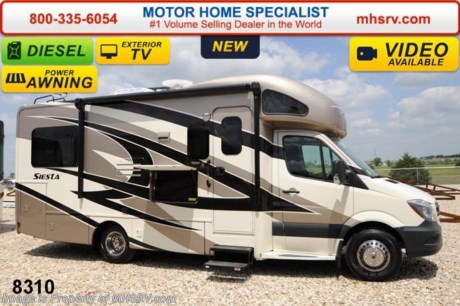 /TX 7/14 &lt;a href=&quot;http://www.mhsrv.com/thor-motor-coach/&quot;&gt;&lt;img src=&quot;http://www.mhsrv.com/images/sold-thor.jpg&quot; width=&quot;383&quot; height=&quot;141&quot; border=&quot;0&quot;/&gt;&lt;/a&gt; If you purchase now through July 31st, 2014 MHSRV will donate $1,000 to the Intrepid Fallen Heroes Fund adding to our now more than $265,000 already raised!  #1 Volume Selling Motor Home Dealer in the World. Call 800-335-6054 or visit MHSRV .com for our Upfront &amp; Everyday Low Sale Prices! MSRP $128,283. New 2015 Thor Motor Coach Four Winds Siesta Sprinter Diesel. Model 24ST. This RV measures approximately 25ft. 9in. in length &amp; features a slide-out room, frameless windows and 2 beds. Optional equipment includes the beautiful full body paint exterior, LCD TV in bedroom, wood dash applique, 12V attic fan, exterior TV, diesel generator &amp; second auxiliary battery. The all new 2015 Four Winds Siesta Sprinter also features a turbo diesel engine, AM/FM/CD, power windows &amp; locks, keyless entry &amp; much more. For additional coach information, brochure, window sticker, videos, photos, Four Winds customer reviews &amp; testimonials please visit Motor Home Specialist at MHSRV .com or call 800-335-6054. At MHS we DO NOT charge any prep or orientation fees like you will find at other dealerships. All sale prices include a 200 point inspection, interior &amp; exterior wash &amp; detail of vehicle, a thorough coach orientation with an MHS technician, an RV Starter&#39;s kit, a nights stay in our delivery park featuring landscaped and covered pads with full hook-ups and much more. WHY PAY MORE?... WHY SETTLE FOR LESS? 