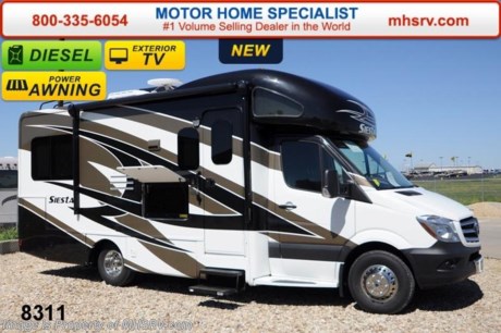 **SOLD** /CA
World&#39;s RV Show Sale Priced Now Through Sept 6th. Call 800-335-6054 for Details. MSRP $121,240. New 2015 Thor Motor Coach Four Winds Siesta Sprinter Diesel. Model 24ST. This RV measures approximately 25ft. 9in. in length &amp; features a slide-out room, frameless windows and 2 beds. Optional equipment includes the beautiful full body paint exterior, LCD TV in bedroom, wood dash applique, 12V attic fan, exterior TV &amp; second auxiliary battery. The all new 2015 Four Winds Siesta Sprinter also features a turbo diesel engine, AM/FM/CD, power windows &amp; locks, keyless entry &amp; much more. For additional coach information, brochure, window sticker, videos, photos, Four Winds customer reviews &amp; testimonials please visit Motor Home Specialist at MHSRV .com or call 800-335-6054. At MHS we DO NOT charge any prep or orientation fees like you will find at other dealerships. All sale prices include a 200 point inspection, interior &amp; exterior wash &amp; detail of vehicle, a thorough coach orientation with an MHS technician, an RV Starter&#39;s kit, a nights stay in our delivery park featuring landscaped and covered pads with full hook-ups and much more. WHY PAY MORE?... WHY SETTLE FOR LESS? 