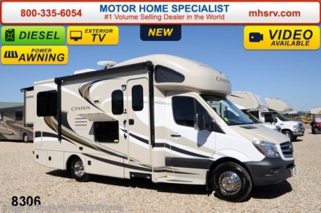 /TX 4/24/14 &lt;a href=&quot;http://www.mhsrv.com/thor-motor-coach/&quot;&gt;&lt;img src=&quot;http://www.mhsrv.com/images/sold-thor.jpg&quot; width=&quot;383&quot; height=&quot;141&quot; border=&quot;0&quot;/&gt;&lt;/a&gt; #1 Volume Selling Motor Home Dealer in the World. Call 800-335-6054 or visit MHSRV .com for our Upfront &amp; Everyday Low Sale Prices! MSRP $122,358. New 2015 Thor Motor Coach Chateau Citation Sprinter Diesel. Model 24SR. This RV measures approximately 24 ft. 10 in. in length &amp; features 2 slide-out rooms, frameless windows and a large mid-ship TV on a slide. Optional equipment includes the beautiful HD-Max exterior, LCD TV in bedroom, wood dash appliqu&#233;, 12V attic fan, holding tanks with heat pads, diesel generator, exterior TV &amp; second auxiliary battery.  The all new 2015 Chateau Citation Sprinter also features a turbo diesel engine, AM/FM/CD, power windows &amp; locks, keyless entry &amp; much more. For additional coach information, brochure, window sticker, videos, photos, Chateau customer reviews &amp; testimonials please visit Motor Home Specialist at MHSRV .com or call 800-335-6054. At MHS we DO NOT charge any prep or orientation fees like you will find at other dealerships. All sale prices include a 200 point inspection, interior &amp; exterior wash &amp; detail of vehicle, a thorough coach orientation with an MHS technician, an RV Starter&#39;s kit, a nights stay in our delivery park featuring landscaped and covered pads with full hook-ups and much more. WHY PAY MORE?... WHY SETTLE FOR LESS?