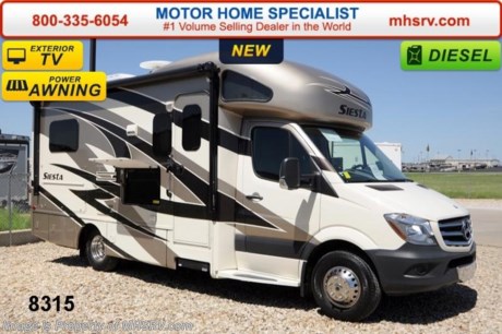 /AR 8/25/14 &lt;a href=&quot;http://www.mhsrv.com/thor-motor-coach/&quot;&gt;&lt;img src=&quot;http://www.mhsrv.com/images/sold-thor.jpg&quot; width=&quot;383&quot; height=&quot;141&quot; border=&quot;0&quot;/&gt;&lt;/a&gt; If you purchase now through July 31st, 2014 MHSRV will donate $1,000 to the Intrepid Fallen Heroes Fund adding to our now more than $265,000 already raised!  #1 Volume Selling Motor Home Dealer in the World. Call 800-335-6054 or visit MHSRV .com for our Upfront &amp; Everyday Low Sale Prices!  MSRP $127,863. New 2015 Thor Motor Coach Four Winds Siesta Sprinter Diesel. Model 24SA. This RV measures approximately 24 ft. 6 in. in length &amp; features a slide-out room, frameless windows and a booth dinette. Optional equipment includes the beautiful full body paint exterior, LCD TV in bedroom, wood dash appliqu&#233;, 12V attic fan, holding tanks with heat pads, exterior TV, diesel generator &amp; second auxiliary battery.  The all new 2015 Four Winds Siesta Sprinter also features a turbo diesel engine, AM/FM/CD, power windows &amp; locks, keyless entry &amp; much more. For additional coach information, brochure, window sticker, videos, photos, Four Winds customer reviews &amp; testimonials please visit Motor Home Specialist at MHSRV .com or call 800-335-6054. At MHS we DO NOT charge any prep or orientation fees like you will find at other dealerships. All sale prices include a 200 point inspection, interior &amp; exterior wash &amp; detail of vehicle, a thorough coach orientation with an MHS technician, an RV Starter&#39;s kit, a nights stay in our delivery park featuring landscaped and covered pads with full hook-ups and much more. WHY PAY MORE?... WHY SETTLE FOR LESS?