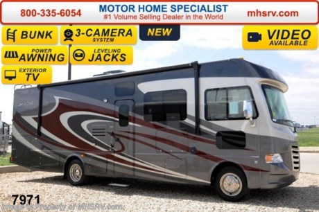 /OK 6/9/14 &lt;a href=&quot;http://www.mhsrv.com/thor-motor-coach/&quot;&gt;&lt;img src=&quot;http://www.mhsrv.com/images/sold-thor.jpg&quot; width=&quot;383&quot; height=&quot;141&quot; border=&quot;0&quot;/&gt;&lt;/a&gt; MSRP $120,461. New 2015 Thor Motor Coach A.C.E. Model EVO 30.2 bunk model with a full wall slide-out room. The A.C.E. is the class A &amp; C Evolution. It Combines many of the most popular features of a class A motor home and a class C motor home to make something truly unique to the RV industry. This unit measures approximately 31 feet 4 inches in length. Optional equipment includes beautiful full body paint exterior, exterior entertainment center, TV &amp; DVD player in bedroom, (2) TVs with DVD player in bunk beds, upgraded 15.0 BTU ducted roof A/C unit, second auxiliary battery and (2) 12V attic fans. The A.C.E. also features a Ford Triton V-10 engine, large LCD TV, frameless windows, drop down overhead bunk, power side mirrors with integrated side view cameras, hydraulic leveling jacks, a mud-room, exterior mega-storage, roof ladder, 4000 Onan Micro-Quiet generator, electric patio awning with integrated LED lights, AM/FM/CD, reclining swivel leatherette captain&#39;s chairs, stainless steel wheel liners, hitch, booth dinette, systems control center, valve stem extenders, refrigerator, microwave, water heater, one-piece windshield with &quot;20/20 vision&quot; front cap that helps eliminate heat and sunlight from getting into the drivers vision, floor level cockpit window for better visibility while turning, a &quot;below floor&quot; furnace and water heater helping keep the noise to an absolute minimum and the exhaust away from the kids and pets, cockpit mirrors, slide-out workstation in the dash and much more.  For additional coach information, brochure, window sticker, videos, photos, reviews &amp; testimonials please visit Motor Home Specialist at MHSRV .com or call 800-335-6054. At MHS we DO NOT charge any prep or orientation fees like you will find at other dealerships. All sale prices include a 200 point inspection, interior &amp; exterior wash &amp; detail of vehicle, a thorough coach orientation with an MHS technician, an RV Starter&#39;s kit, a nights stay in our delivery park featuring landscaped and covered pads with full hook-ups and much more. WHY PAY MORE?... WHY SETTLE FOR LESS?