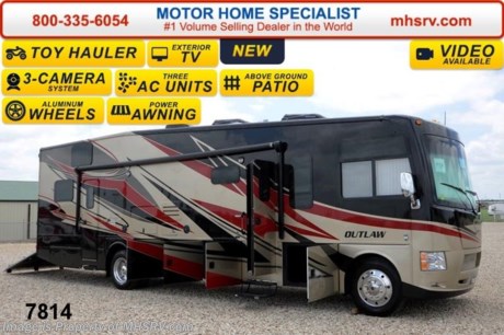 /TX 7/1/14 &lt;a href=&quot;http://www.mhsrv.com/thor-motor-coach/&quot;&gt;&lt;img src=&quot;http://www.mhsrv.com/images/sold-thor.jpg&quot; width=&quot;383&quot; height=&quot;141&quot; border=&quot;0&quot;/&gt;&lt;/a&gt; Sale Price at MHSRV .com or Call 800-335-6054.  Family Owned &amp; Operated and the #1 Volume Selling Motor Home Dealer in the World as well as the #1 Thor Motor Coach Dealer in the World. &lt;object width=&quot;400&quot; height=&quot;300&quot;&gt;&lt;param name=&quot;movie&quot; value=&quot;//www.youtube.com/v/IgC0KTermZs?version=3&amp;amp;hl=en_US&quot;&gt;&lt;/param&gt;&lt;param name=&quot;allowFullScreen&quot; value=&quot;true&quot;&gt;&lt;/param&gt;&lt;param name=&quot;allowscriptaccess&quot; value=&quot;always&quot;&gt;&lt;/param&gt;&lt;embed src=&quot;//www.youtube.com/v/IgC0KTermZs?version=3&amp;amp;hl=en_US&quot; type=&quot;application/x-shockwave-flash&quot; width=&quot;400&quot; height=&quot;300&quot; allowscriptaccess=&quot;always&quot; allowfullscreen=&quot;true&quot;&gt;&lt;/embed&gt;&lt;/object&gt;   MSRP $174,444. New 2015 Thor Motor Coach Outlaw Toy Hauler. Model 37LS with slide-out room, Ford 26-Series chassis with Triton V-10 engine, frameless windows, high polished aluminum wheels, as well as drop down ramp door with spring assist &amp; railing for patio use. This unit measures approximately 38 feet 4 inches in length. Options include the beautiful full body exterior, an electric overhead hide-away bunk, dual cargo sofas in garage area and frameless dual pane windows. The Outlaw toy hauler RV has an incredible list of standard features for 2015 including beautiful wood &amp; interior decor packages, (4) LCD TVs including an exterior entertainment center, large living room LCD TV on slide-out, LCD TV in loft and LCD TV in garage. You will also find a premium sound system, (3) A/C units, Bluetooth enable coach radio system with exterior speakers, power patio awing with integrated LED lighting, dual side entrance doors, fueling station, 1-piece windshield, a 5500 Onan generator, 3 camera monitoring system, automatic leveling system, Soft Touch leather furniture, leatherette sofa with sleeper, day/night shades and much more. For additional coach information, brochure, window sticker, videos, photos &amp; reviews &amp; testimonials please visit Motor Home Specialist at MHSRV .com or call 800-335-6054. At MHS we DO NOT charge any prep or orientation fees like you will find at other dealerships. All sale prices include a 200 point inspection, interior &amp; exterior wash &amp; detail of vehicle, a thorough coach orientation with an MHS technician, an RV Starter&#39;s kit, a nights stay in our delivery park featuring landscaped and covered pads with full hook-ups and much more. WHY PAY MORE?... WHY SETTLE FOR LESS?