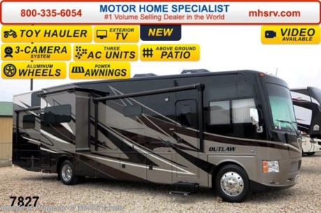 /CA 10/15/14 &lt;a href=&quot;http://www.mhsrv.com/thor-motor-coach/&quot;&gt;&lt;img src=&quot;http://www.mhsrv.com/images/sold-thor.jpg&quot; width=&quot;383&quot; height=&quot;141&quot; border=&quot;0&quot;/&gt;&lt;/a&gt;
Family Owned &amp; Operated and the #1 Volume Selling Motor Home Dealer in the World as well as the #1 Thor Motor Coach Dealer in the World. &lt;object width=&quot;400&quot; height=&quot;300&quot;&gt;&lt;param name=&quot;movie&quot; value=&quot;//www.youtube.com/v/IgC0KTermZs?version=3&amp;amp;hl=en_US&quot;&gt;&lt;/param&gt;&lt;param name=&quot;allowFullScreen&quot; value=&quot;true&quot;&gt;&lt;/param&gt;&lt;param name=&quot;allowscriptaccess&quot; value=&quot;always&quot;&gt;&lt;/param&gt;&lt;embed src=&quot;//www.youtube.com/v/IgC0KTermZs?version=3&amp;amp;hl=en_US&quot; type=&quot;application/x-shockwave-flash&quot; width=&quot;400&quot; height=&quot;300&quot; allowscriptaccess=&quot;always&quot; allowfullscreen=&quot;true&quot;&gt;&lt;/embed&gt;&lt;/object&gt;   MSRP $180,294. New 2015 Thor Motor Coach Outlaw Toy Hauler. Model 37MD with 2 slide-out rooms, Ford 26-Series chassis with Triton V-10 engine, frameless windows, high polished aluminum wheels, as well as drop down ramp door with spring assist &amp; railing for patio use. This unit measures approximately 38 feet 7 inches in length. Options include the beautiful full body exterior, an electric overhead hide-away bunk, dual cargo sofas in garage area and frameless dual pane windows. The Outlaw toy hauler RV has an incredible list of standard features for 2015 including beautiful wood &amp; interior decor packages, (5) LCD TVs including an exterior entertainment center, large living room LCD TV, LCD TV in loft, LCD TV in second living room and LCD TV in garage. You will also find a premium sound system, (3) A/C units, Bluetooth enable coach radio system with exterior speakers, power patio awing with integrated LED lighting, dual side entrance doors, fueling station, 1-piece windshield, a 5500 Onan generator, 3 camera monitoring system, automatic leveling system, Soft Touch leather furniture, leatherette sofa with sleeper, day/night shades and much more. For additional coach information, brochure, window sticker, videos, photos &amp; reviews &amp; testimonials please visit Motor Home Specialist at MHSRV .com or call 800-335-6054. At MHS we DO NOT charge any prep or orientation fees like you will find at other dealerships. All sale prices include a 200 point inspection, interior &amp; exterior wash &amp; detail of vehicle, a thorough coach orientation with an MHS technician, an RV Starter&#39;s kit, a nights stay in our delivery park featuring landscaped and covered pads with full hook-ups and much more. WHY PAY MORE?... WHY SETTLE FOR LESS? &lt;object width=&quot;400&quot; height=&quot;300&quot;&gt;&lt;param name=&quot;movie&quot; value=&quot;//www.youtube.com/v/VZXdH99Xe00?hl=en_US&amp;amp;version=3&quot;&gt;&lt;/param&gt;&lt;param name=&quot;allowFullScreen&quot; value=&quot;true&quot;&gt;&lt;/param&gt;&lt;param name=&quot;allowscriptaccess&quot; value=&quot;always&quot;&gt;&lt;/param&gt;&lt;embed src=&quot;//www.youtube.com/v/VZXdH99Xe00?hl=en_US&amp;amp;version=3&quot; type=&quot;application/x-shockwave-flash&quot; width=&quot;400&quot; height=&quot;300&quot; allowscriptaccess=&quot;always&quot; allowfullscreen=&quot;true&quot;&gt;&lt;/embed&gt;&lt;/object&gt;