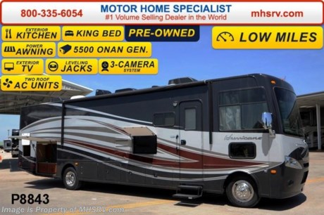 /TX 5/19/2014 &lt;a href=&quot;http://www.mhsrv.com/thor-motor-coach/&quot;&gt;&lt;img src=&quot;http://www.mhsrv.com/images/sold-thor.jpg&quot; width=&quot;383&quot; height=&quot;141&quot; border=&quot;0&quot;/&gt;&lt;/a&gt; Used Thor Motor Coach Hurricane 34F Model with only 1,581 miles!! Measuring approximately 35 feet 10 inches in length &amp; features a 22,000-lb. Ford chassis, a V-10 Ford engine, a full wall slide, a king bed, a leatherette U-Shaped dinette &amp; mid-ship LCD TV with TV swivel-system. Other exciting features on the 2014 Hurricane 34F include all new progressive styled front and rear caps, taller interior ceiling heights (now 82 inches), a leatherette hide-a-bed sofa, stack washer/dryer prep, automatic leveling jacks, an Onan generator, second auxiliary batteries, electric/gas water heater, rear roof air conditioner, electric entry step, 5,000 lb. hitch, Canyon Pebble full body paint exterior, bedroom LCD TV, solid surface kitchen counter, electric drop down over head bunk above captain&#39;s chairs, heated holding tank pads, valve stem extenders, exterior entertainment center with large LCD TV, 6 way power driver seat and a exterior kitchen that includes an inverter, refrigerator, storage drawers, preparation counter with sink and a portable gas grill. 