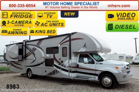 /TX 9/25/14 &lt;a href=&quot;http://www.mhsrv.com/thor-motor-coach/&quot;&gt;&lt;img src=&quot;http://www.mhsrv.com/images/sold-thor.jpg&quot; width=&quot;383&quot; height=&quot;141&quot; border=&quot;0&quot;/&gt;&lt;/a&gt; 2014 CLOSEOUT! World&#39;s RV Show Sale Priced Now Through Sept 6th. Call 800-335-6054 for Details.   &lt;object width=&quot;400&quot; height=&quot;300&quot;&gt;&lt;param name=&quot;movie&quot; value=&quot;//www.youtube.com/v/U2vRrY8X8lc?hl=en_US&amp;amp;version=3&quot;&gt;&lt;/param&gt;&lt;param name=&quot;allowFullScreen&quot; value=&quot;true&quot;&gt;&lt;/param&gt;&lt;param name=&quot;allowscriptaccess&quot; value=&quot;always&quot;&gt;&lt;/param&gt;&lt;embed src=&quot;//www.youtube.com/v/U2vRrY8X8lc?hl=en_US&amp;amp;version=3&quot; type=&quot;application/x-shockwave-flash&quot; width=&quot;400&quot; height=&quot;300&quot; allowscriptaccess=&quot;always&quot; allowfullscreen=&quot;true&quot;&gt;&lt;/embed&gt;&lt;/object&gt; MSRP $153,789. 2014 Thor Motor Coach 35SK Super C model motor home with 2 slides. This unit is powered by the powerful 300 HP Powerstroke 6.7L diesel engine with 660 lb. ft. of torque. It rides on a Ford F-550 chassis with a 6-speed automatic transmission and boast a big 10,000 lb. hitch, rear pass-thru MEGA-Storage, extreme duty 4 wheel ABS disc brakes and an electronic brake controller integrated into the dash. Options include the beautiful Scarlet HD-Max exterior, Olympic Cherry cabinetry, 6.0KW Onan diesel generator as well as a 50 inch cab over TV with DVD player and soundbar. The Chateau 35SK is approximately 35 feet 11 inches in length and also features a plush booth dinette and 70 inch sofa with air bed, (2) roof air conditioners, gel coat fiberglass exterior, power patio awning, automatic hydraulic leveling system, residential refrigerator, house inverter, 30 inch over the range microwave, back-up monitor with side view cameras, remote heated exterior mirrors, power windows and locks, leatherette driver &amp; passenger captain&#39;s chairs, fiberglass running boards, keyless cab entry, valve stem extenders, soft touch ceilings, bedroom LCD TV with DVD player, large LCD TV with DVD player in the living area on a swivel, heated holding tanks and a king sized bed with upgraded mattress. Motor Home Specialist is the #1 Thor Motor Coach Dealer in the World. For additional photos, details, videos &amp; SALE PRICE please visit Motor Home Specialist, the #1 Volume Selling Dealer in the World, at MHSRV .com or Call 800-335-6054. At Motor Home Specialist we DO NOT charge any prep or orientation fees like you will find at other dealerships. All sale prices include a 200 point inspection, interior &amp; exterior wash &amp; detail of vehicle, a thorough coach orientation with an MHS technician, an RV Starter&#39;s kit, a nights stay in our delivery park featuring landscaped and covered pads with full hook-ups and much more! Read From Thousands of Testimonials at MHSRV .com and See What They Had to Say About Their Experience at Motor Home Specialist. WHY PAY MORE?...... WHY SETTLE FOR LESS?