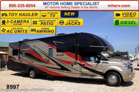 /sold 11/4/14
2014 CLOSEOUT! Receive a $2,000 VISA Gift Card with purchase from Motor Home Specialist while supplies last.   Sale Price includes $3,000 Factory Rebate for a Limited Time.  Family Owned &amp; Operated and the #1 Volume Selling Motor Home Dealer in the World as well as the #1 Thor Motor Coach Dealer in the World.&lt;object width=&quot;400&quot; height=&quot;300&quot;&gt;&lt;param name=&quot;movie&quot; value=&quot;http://www.youtube.com/v/fBpsq4hH-Ws?version=3&amp;amp;hl=en_US&quot;&gt;&lt;/param&gt;&lt;param name=&quot;allowFullScreen&quot; value=&quot;true&quot;&gt;&lt;/param&gt;&lt;param name=&quot;allowscriptaccess&quot; value=&quot;always&quot;&gt;&lt;/param&gt;&lt;embed src=&quot;http://www.youtube.com/v/fBpsq4hH-Ws?version=3&amp;amp;hl=en_US&quot; type=&quot;application/x-shockwave-flash&quot; width=&quot;400&quot; height=&quot;300&quot; allowscriptaccess=&quot;always&quot; allowfullscreen=&quot;true&quot;&gt;&lt;/embed&gt;&lt;/object&gt;
MSRP $176,898. New 2014 Thor Motor Coach Outlaw Toy Hauler. Model 35SG with slide-out and a 6.7L V8 PowerStroke Turbo diesel engine with 300HP and 660 lb-ft torque, Ford F-550 SuperDuty chassis, 10,000lb. hitch and a garage door that converts to an outside patio deck. This unit measures approximately 36 feet 9 inches in length. Optional equipment includes the beautiful Tango Red full body paint exterior, exterior entertainment center, child safety tether, 12V attic fan, a 6.0 Onan diesel generator and 2 fold down leatherette sofas in the garage. The Outlaw toy hauler RV has an incredible list of standard features including beautiful wood &amp; interior decor packages, large swivel TV in the cab over bunk area, solid surface kitchen countertop, 3 burner range with oven, gas/electric water heater, heated holding tanks, flat panel TV in the garage, power patio awning, heated remote exterior mirrors frameless windows, fully automatic hydraulic leveling system and much more. For additional photos, details, videos &amp; SALE PRICE please visit Motor Home Specialist; the #1 Volume Selling Dealer in the World at MHSRV .com or Call 800-335-6054. At Motor Home Specialist we DO NOT charge any prep or orientation fees like you will find at other dealerships. All sale prices include a 200 point inspection, interior &amp; exterior wash &amp; detail of vehicle, a thorough coach orientation with an MHS technician, an RV Starter&#39;s kit, a nights stay in our delivery park featuring landscaped and covered pads with full hook-ups and much more! Read From Thousands of Testimonials at MHSRV .com and See What They Had to Say About Their Experience at Motor Home Specialist. WHY PAY MORE?...... WHY SETTLE FOR LESS?  &lt;object width=&quot;400&quot; height=&quot;300&quot;&gt;&lt;param name=&quot;movie&quot; value=&quot;//www.youtube.com/v/ldulGxRJhyo?version=3&amp;amp;hl=en_US&quot;&gt;&lt;/param&gt;&lt;param name=&quot;allowFullScreen&quot; value=&quot;true&quot;&gt;&lt;/param&gt;&lt;param name=&quot;allowscriptaccess&quot; value=&quot;always&quot;&gt;&lt;/param&gt;&lt;embed src=&quot;//www.youtube.com/v/ldulGxRJhyo?version=3&amp;amp;hl=en_US&quot; type=&quot;application/x-shockwave-flash&quot; width=&quot;400&quot; height=&quot;300&quot; allowscriptaccess=&quot;always&quot; allowfullscreen=&quot;true&quot;&gt;&lt;/embed&gt;&lt;/object&gt;