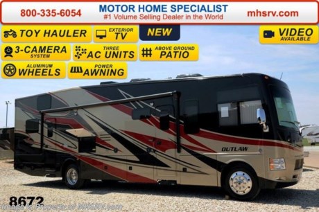 /IL 10/15/14 &lt;a href=&quot;http://www.mhsrv.com/thor-motor-coach/&quot;&gt;&lt;img src=&quot;http://www.mhsrv.com/images/sold-thor.jpg&quot; width=&quot;383&quot; height=&quot;141&quot; border=&quot;0&quot;/&gt;&lt;/a&gt;
World&#39;s RV Show Sale Priced Now Through Sept 6th. Call 800-335-6054 for Details.  Family Owned &amp; Operated and the #1 Volume Selling Motor Home Dealer in the World as well as the #1 Thor Motor Coach Dealer in the World.  &lt;object width=&quot;400&quot; height=&quot;300&quot;&gt;&lt;param name=&quot;movie&quot; value=&quot;//www.youtube.com/v/IgC0KTermZs?version=3&amp;amp;hl=en_US&quot;&gt;&lt;/param&gt;&lt;param name=&quot;allowFullScreen&quot; value=&quot;true&quot;&gt;&lt;/param&gt;&lt;param name=&quot;allowscriptaccess&quot; value=&quot;always&quot;&gt;&lt;/param&gt;&lt;embed src=&quot;//www.youtube.com/v/IgC0KTermZs?version=3&amp;amp;hl=en_US&quot; type=&quot;application/x-shockwave-flash&quot; width=&quot;400&quot; height=&quot;300&quot; allowscriptaccess=&quot;always&quot; allowfullscreen=&quot;true&quot;&gt;&lt;/embed&gt;&lt;/object&gt;   MSRP $174,294. New 2015 Thor Motor Coach Outlaw Toy Hauler. Model 37LS with slide-out room, Ford 26-Series chassis with Triton V-10 engine, frameless windows, high polished aluminum wheels, as well as drop down ramp door with spring assist &amp; railing for patio use. This unit measures approximately 38 feet 4 inches in length. Options include the beautiful full body exterior, an electric overhead hide-away bunk, dual cargo sofas in garage area and frameless dual pane windows. The Outlaw toy hauler RV has an incredible list of standard features for 2015 including beautiful wood &amp; interior decor packages, (4) LCD TVs including an exterior entertainment center, large living room LCD TV on slide-out, LCD TV in loft and LCD TV in garage. You will also find a premium sound system, (3) A/C units, Bluetooth enable coach radio system with exterior speakers, power patio awing with integrated LED lighting, dual side entrance doors, fueling station, 1-piece windshield, a 5500 Onan generator, 3 camera monitoring system, automatic leveling system, Soft Touch leather furniture, leatherette sofa with sleeper, day/night shades and much more. For additional coach information, brochures, window sticker, videos, photos, Outlaw reviews &amp; testimonials as well as additional information about Motor Home Specialist and our manufacturers please visit us at MHSRV .com or call 800-335-6054. At Motor Home Specialist we DO NOT charge any prep or orientation fees like you will find at other dealerships. All sale prices include a 200 point inspection, interior &amp; exterior wash &amp; detail of vehicle, a thorough coach orientation with an MHS technician, an RV Starter&#39;s kit, a nights stay in our delivery park featuring landscaped and covered pads with full hook-ups and much more. WHY PAY MORE?... WHY SETTLE FOR LESS? &lt;object width=&quot;400&quot; height=&quot;300&quot;&gt;&lt;param name=&quot;movie&quot; value=&quot;//www.youtube.com/v/VZXdH99Xe00?hl=en_US&amp;amp;version=3&quot;&gt;&lt;/param&gt;&lt;param name=&quot;allowFullScreen&quot; value=&quot;true&quot;&gt;&lt;/param&gt;&lt;param name=&quot;allowscriptaccess&quot; value=&quot;always&quot;&gt;&lt;/param&gt;&lt;embed src=&quot;//www.youtube.com/v/VZXdH99Xe00?hl=en_US&amp;amp;version=3&quot; type=&quot;application/x-shockwave-flash&quot; width=&quot;400&quot; height=&quot;300&quot; allowscriptaccess=&quot;always&quot; allowfullscreen=&quot;true&quot;&gt;&lt;/embed&gt;&lt;/object&gt;