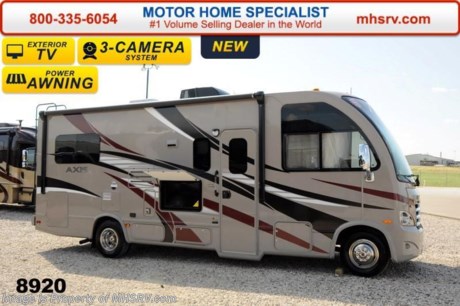/SOLD 11/11/12
Receive a $1,000 VISA Gift Card with purchase from Motor Home Specialist while supplies last.  Family Owned &amp; Operated and the #1 Volume Selling Motor Home Dealer in the World as well as the #1 Thor Motor Coach Dealer in the World. Thor Motor Coach has done it again with the world&#39;s first RUV! (Recreational Utility Vehicle) Check out the new 2015 Thor Motor Coach Axis RUV Model 24.1 with Slide-Out Room! MSRP $97,196. The Axis combines Style, Function, Affordability &amp; Innovation like no other RV available in the industry today! It is powered by a Ford Triton V-10 engine and built on the Ford E-350 Super Duty chassis providing a lower center of gravity and ease of drivability normally found only in a class C RV, but now available in this mini class A motor home measuring approximately 25 ft. 6 inches. Taking superior drivability even one step further, the Axis will also feature something normally only found in a high-end luxury diesel pusher motor coach... an Independent Front Suspension system! With a style all its own the Axis will provide superior handling and fuel economy and appeal to couples &amp; family RVers as well. The uniquely designed rear twin beds easily convert into a huge oversized master bed. You will also find another full size power drop down bunk with air mattress above the cockpit and a large sofa/sleeper with air mattress complete with cup holders. Amazingly, the Axis not only  pulls off a spacious living room, kitchen &amp; bathroom, but also provides a wealth of closet, drawer and even pass-through exterior storage. Optional equipment includes the HD-Max colored sidewalls and graphics, TV/DVD player combo in bedroom, exterior TV, (2) 12V attic fans, 15.0 BTU A/C upgrade, heated holding tanks Microwave and 3-burner high output range with oven and a second auxiliary battery. You will also be pleased to find a host of feature appointments that include tinted and frameless windows, a power patio awning with LED lights, living room TV, LED ceiling lights, Onan 4000 generator, gas/electric water heater, a rear ladder, chrome power and heated mirrors with integrated side-view cameras, back-up camera, 5,000lb. trailer hitch, valve stem extensions, two-tone leatherette furniture and captain&#39;s chairs with designer accents, cabinet doors with designer door fronts and a spacious cockpit design with unparalleled visibility as well as a fold out map/laptop table and an additional cab table that can easily be stored when traveling. For additional coach information, brochures, window sticker, videos, photos, Axis reviews &amp; testimonials as well as additional information about Motor Home Specialist and our manufacturers please visit us at MHSRV .com or call 800-335-6054. At Motor Home Specialist we DO NOT charge any prep or orientation fees like you will find at other dealerships. All sale prices include a 200 point inspection, interior &amp; exterior wash &amp; detail of vehicle, a thorough coach orientation with an MHS technician, an RV Starter&#39;s kit, a nights stay in our delivery park featuring landscaped and covered pads with full hook-ups and much more. WHY PAY MORE?... WHY SETTLE FOR LESS?