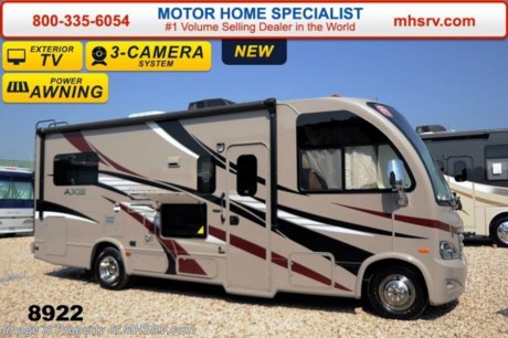 /NM 2/9/15 &lt;a href=&quot;http://www.mhsrv.com/thor-motor-coach/&quot;&gt;&lt;img src=&quot;http://www.mhsrv.com/images/sold-thor.jpg&quot; width=&quot;383&quot; height=&quot;141&quot; border=&quot;0&quot;/&gt;&lt;/a&gt;
Family Owned &amp; Operated and the #1 Volume Selling Motor Home Dealer in the World as well as the #1 Thor Motor Coach Dealer in the World. Thor Motor Coach has done it again with the world&#39;s first RUV! (Recreational Utility Vehicle) Check out the new 2015 Thor Motor Coach Axis RUV Model 24.1 with Slide-Out Room! MSRP $97,196. The Axis combines Style, Function, Affordability &amp; Innovation like no other RV available in the industry today! It is powered by a Ford Triton V-10 engine and built on the Ford E-350 Super Duty chassis providing a lower center of gravity and ease of drivability normally found only in a class C RV, but now available in this mini class A motor home measuring approximately 25 ft. 6 inches. Taking superior drivability even one step further, the Axis will also feature something normally only found in a high-end luxury diesel pusher motor coach... an Independent Front Suspension system! With a style all its own the Axis will provide superior handling and fuel economy and appeal to couples &amp; family RVers as well. The uniquely designed rear twin beds easily convert into a huge oversized master bed. You will also find another full size power drop down bunk with air mattress above the cockpit and a large sofa/sleeper with air mattress complete with cup holders. Amazingly, the Axis not only  pulls off a spacious living room, kitchen &amp; bathroom, but also provides a wealth of closet, drawer and even pass-through exterior storage. Optional equipment includes the HD-Max colored sidewalls and graphics, TV/DVD player combo in bedroom, exterior TV, (2) 12V attic fans, 15.0 BTU A/C upgrade, heated holding tanks Microwave and 3-burner high output range with oven and a second auxiliary battery. You will also be pleased to find a host of feature appointments that include tinted and frameless windows, a power patio awning with LED lights, living room TV, LED ceiling lights, Onan 4000 generator, gas/electric water heater, a rear ladder, chrome power and heated mirrors with integrated side-view cameras, back-up camera, 5,000lb. trailer hitch, valve stem extensions, two-tone leatherette furniture and captain&#39;s chairs with designer accents, cabinet doors with designer door fronts and a spacious cockpit design with unparalleled visibility as well as a fold out map/laptop table and an additional cab table that can easily be stored when traveling. For additional coach information, brochures, window sticker, videos, photos, Axis reviews &amp; testimonials as well as additional information about Motor Home Specialist and our manufacturers please visit us at MHSRV .com or call 800-335-6054. At Motor Home Specialist we DO NOT charge any prep or orientation fees like you will find at other dealerships. All sale prices include a 200 point inspection, interior &amp; exterior wash &amp; detail of vehicle, a thorough coach orientation with an MHS technician, an RV Starter&#39;s kit, a nights stay in our delivery park featuring landscaped and covered pads with full hook-ups and much more. WHY PAY MORE?... WHY SETTLE FOR LESS?