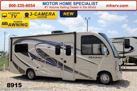 /TX 8/25/14 &lt;a href=&quot;http://www.mhsrv.com/thor-motor-coach/&quot;&gt;&lt;img src=&quot;http://www.mhsrv.com/images/sold-thor.jpg&quot; width=&quot;383&quot; height=&quot;141&quot; border=&quot;0&quot;/&gt;&lt;/a&gt; World&#39;s RV Show Sale Priced Now Through Sept 6th. Call 800-335-6054 for Details. Family Owned &amp; Operated and the #1 Volume Selling Motor Home Dealer in the World as well as the #1 Thor Motor Coach Dealer in the World. Thor Motor Coach has done it again with the world&#39;s first RUV! (Recreational Utility Vehicle) Check out the new 2015 Thor Motor Coach Vegas RUV Model 24.1 with Slide-Out Room! MSRP $97,053. The Vegas combines Style, Function, Affordability &amp; Innovation like no other RV available in the industry today! It is powered by a Ford Triton V-10 engine and built on the Ford E-350 Super Duty chassis providing a lower center of gravity and ease of drivability normally found only in a class C RV, but now available in this mini class A motor home measuring approximately 25 ft. 6 inches. Taking superior drivability even one step further, the Vegas will also feature something normally only found in a high-end luxury diesel pusher motor coach... an Independent Front Suspension system! With a style all its own the Vegas will provide superior handling and fuel economy and appeal to couples &amp; family RVers as well. The uniquely designed rear twin beds easily convert into a huge oversized master bed. You will also find another full size power drop down bunk with air mattress above the cockpit and a large sofa/sleeper with air mattress complete with cup holders. Amazingly, the Vegas not only  pulls off a spacious living room, kitchen &amp; bathroom, but also provides a wealth of closet, drawer and even pass-through exterior storage. Optional equipment includes the HD-Max colored sidewalls and graphics, TV/DVD player combo in bedroom, exterior TV, 12V attic fan in bedroom, 12V Attic Fan in Living Area, 15.0 BTU A/C upgrade, heated holding tanks and a second auxiliary battery. You will also be pleased to find a host of feature appointments that include tinted and frameless windows, a power patio awning with LED lights, convection microwave (N/A with oven option), 3 burner cooktop, living room TV, LED ceiling lights, Onan 4000 generator, gas/electric water heater, a rear ladder, chrome power and heated mirrors with integrated side-view cameras, back-up camera, 5,000lb. trailer hitch, valve stem extensions, two-tone leatherette furniture and captain&#39;s chairs with designer accents, cabinet doors with designer door fronts and a spacious cockpit design with unparalleled visibility as well as a fold out map/laptop table and an additional cab table that can easily be stored when traveling. For additional coach information, brochures, window sticker, videos, photos, Vegas reviews &amp; testimonials as well as additional information about Motor Home Specialist and our manufacturers please visit us at MHSRV .com or call 800-335-6054. At Motor Home Specialist we DO NOT charge any prep or orientation fees like you will find at other dealerships. All sale prices include a 200 point inspection, interior &amp; exterior wash &amp; detail of vehicle, a thorough coach orientation with an MHS technician, an RV Starter&#39;s kit, a nights stay in our delivery park featuring landscaped and covered pads with full hook-ups and much more. WHY PAY MORE?... WHY SETTLE FOR LESS?