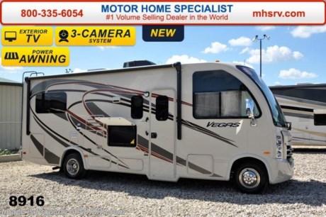 &lt;a href=&quot;http://www.mhsrv.com/thor-motor-coach/&quot;&gt;&lt;img src=&quot;http://www.mhsrv.com/images/sold-thor.jpg&quot; width=&quot;383&quot; height=&quot;141&quot; border=&quot;0&quot;/&gt;&lt;/a&gt;   &lt;iframe width=&quot;400&quot; height=&quot;300&quot; src=&quot;https://www.youtube.com/embed/l1UfqXd9S_4&quot; frameborder=&quot;0&quot; allowfullscreen&gt;&lt;/iframe&gt; Thor Motor Coach has done it again with the world&#39;s first RUV! (Recreational Utility Vehicle) Check out the new 2015 Thor Motor Coach Vegas RUV Model 24.1 with Slide-Out Room! MSRP $96,933. The Vegas combines Style, Function, Affordability &amp; Innovation like no other RV available in the industry today! It is powered by a Ford Triton V-10 engine and built on the Ford E-350 Super Duty chassis providing a lower center of gravity and ease of drivability normally found only in a class C RV, but now available in this mini class A motor home measuring approximately 25 ft. 6 inches. Taking superior drivability even one step further, the Vegas will also feature something normally only found in a high-end luxury diesel pusher motor coach... an Independent Front Suspension system! With a style all its own the Vegas will provide superior handling and fuel economy and appeal to couples &amp; family RVers as well. The uniquely designed rear twin beds easily convert into a huge oversized master bed. You will also find another full size power drop down bunk with air mattress above the cockpit and a large sofa/sleeper with air mattress complete with cup holders. Amazingly, the Vegas not only  pulls off a spacious living room, kitchen &amp; bathroom, but also provides a wealth of closet, drawer and even pass-through exterior storage. Optional equipment includes the HD-Max colored sidewalls and graphics, TV/DVD player combo in bedroom, exterior TV, 12V attic fan in bedroom, 12V attic Fan in Living Area, 15.0 BTU A/C upgrade, heated holding tanks and a second auxiliary battery. You will also be pleased to find a host of feature appointments that include tinted and frameless windows, a power patio awning with LED lights, convection microwave (N/A with oven option), 3 burner cooktop, living room TV, LED ceiling lights, Onan 4000 generator, gas/electric water heater, a rear ladder, chrome power and heated mirrors with integrated side-view cameras, back-up camera, 5,000lb. trailer hitch, valve stem extensions, two-tone leatherette furniture and captain&#39;s chairs with designer accents, cabinet doors with designer door fronts and a spacious cockpit design with unparalleled visibility as well as a fold out map/laptop table and an additional cab table that can easily be stored when traveling. Call 800-335-6054 or visit MHSRV .com for more details and sale price. At Motor Home Specialist we DO NOT charge any prep or orientation fees like you will find at other dealerships. All sale prices include a 200 point inspection, interior &amp; exterior wash &amp; detail of vehicle, a thorough coach orientation with an MHS technician, an RV Starter&#39;s kit, a nights stay in our delivery park featuring landscaped and covered pads with full hook-ups and much more! Read From Thousands of Testimonials at MHSRV .com and See What They Had to Say About Their Experience at Motor Home Specialist. WHY PAY MORE?...... WHY SETTLE FOR LESS? &lt;iframe width=&quot;400&quot; height=&quot;300&quot; src=&quot;https://www.youtube.com/embed/fX32ujbOYgc&quot; frameborder=&quot;0&quot; allowfullscreen&gt;&lt;/iframe&gt;