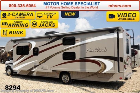 /TX 5/5/15 &lt;a href=&quot;http://www.mhsrv.com/thor-motor-coach/&quot;&gt;&lt;img src=&quot;http://www.mhsrv.com/images/sold-thor.jpg&quot; width=&quot;383&quot; height=&quot;141&quot; border=&quot;0&quot;/&gt;&lt;/a&gt;
Receive a $1,000 VISA Gift Card with purchase from Motor Home Specialist while supplies last.  Family Owned &amp; Operated and the #1 Volume Selling Motor Home Dealer in the World as well as the #1 Thor Motor Coach Dealer in the World.  &lt;object width=&quot;400&quot; height=&quot;300&quot;&gt;&lt;param name=&quot;movie&quot; value=&quot;//www.youtube.com/v/zb5_686Rceo?version=3&amp;amp;hl=en_US&quot;&gt;&lt;/param&gt;&lt;param name=&quot;allowFullScreen&quot; value=&quot;true&quot;&gt;&lt;/param&gt;&lt;param name=&quot;allowscriptaccess&quot; value=&quot;always&quot;&gt;&lt;/param&gt;&lt;embed src=&quot;//www.youtube.com/v/zb5_686Rceo?version=3&amp;amp;hl=en_US&quot; type=&quot;application/x-shockwave-flash&quot; width=&quot;400&quot; height=&quot;300&quot; allowscriptaccess=&quot;always&quot; allowfullscreen=&quot;true&quot;&gt;&lt;/embed&gt;&lt;/object&gt;  MSRP $110,414. New 2015 Thor Motor Coach Four Winds Class C RV. Model 31E bunk house with Ford E-450 chassis, Ford Triton V-10 engine, automatic hydraulic leveling jacks, bedroom TV, frameless windows and measures approximately 32 feet 7 inches in length. The Four Winds 31E features the Premier Package which includes solid surface kitchen countertop with pressed dinette top, roller shades, power charging center for electronics, enclosed area for sewer tank valves, water filter system, LED ceiling lights, black tank flush, 30 inch over the range microwave and exterior speakers. Optional equipment includes the HD-Max exterior, (2) LCD TVs with DVD player in bunk beds, exterior entertainment center, leatherette sofa, child safety tether, power attic fan in bedroom, upgraded 15,000 BTU A/C, second auxiliary battery, spare tire, heated remote exterior mirrors with integrated side view cameras, power driver&#39;s chair, leatherette driver &amp; passenger chairs, cockpit carpet mat and wood dash applique. The Four Winds 31E Class C RV has an incredible list of standard features including power windows and locks, bedroom TV, 3 burner high output range top with oven, gas/electric water heater, holding tanks with heat pads, auto transfer switch, wheel liners, valve stem extenders, keyless entry, automatic electric patio awning, back-up monitor, double door refrigerator, roof ladder, 4000 Onan Micro Quiet generator, slick fiberglass exterior, full extension drawer glides, bedspread &amp; pillow shams and much more. For additional coach information, brochures, window sticker, videos, photos, Four Winds reviews &amp; testimonials as well as additional information about Motor Home Specialist and our manufacturers please visit us at MHSRV .com or call 800-335-6054. At Motor Home Specialist we DO NOT charge any prep or orientation fees like you will find at other dealerships. All sale prices include a 200 point inspection, interior &amp; exterior wash &amp; detail of vehicle, a thorough coach orientation with an MHS technician, an RV Starter&#39;s kit, a nights stay in our delivery park featuring landscaped and covered pads with full hook-ups and much more. WHY PAY MORE?... WHY SETTLE FOR LESS? &lt;object width=&quot;400&quot; height=&quot;300&quot;&gt;&lt;param name=&quot;movie&quot; value=&quot;//www.youtube.com/v/VZXdH99Xe00?hl=en_US&amp;amp;version=3&quot;&gt;&lt;/param&gt;&lt;param name=&quot;allowFullScreen&quot; value=&quot;true&quot;&gt;&lt;/param&gt;&lt;param name=&quot;allowscriptaccess&quot; value=&quot;always&quot;&gt;&lt;/param&gt;&lt;embed src=&quot;//www.youtube.com/v/VZXdH99Xe00?hl=en_US&amp;amp;version=3&quot; type=&quot;application/x-shockwave-flash&quot; width=&quot;400&quot; height=&quot;300&quot; allowscriptaccess=&quot;always&quot; allowfullscreen=&quot;true&quot;&gt;&lt;/embed&gt;&lt;/object&gt;