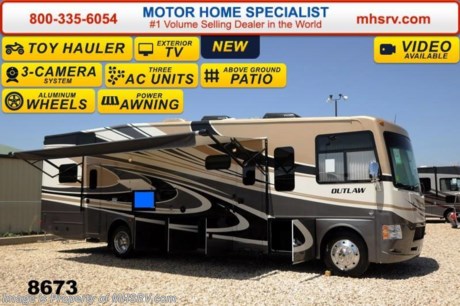 /NM 2/9/15 &lt;a href=&quot;http://www.mhsrv.com/thor-motor-coach/&quot;&gt;&lt;img src=&quot;http://www.mhsrv.com/images/sold-thor.jpg&quot; width=&quot;383&quot; height=&quot;141&quot; border=&quot;0&quot;/&gt;&lt;/a&gt;
Receive a $2,000 VISA Gift Card with purchase from Motor Home Specialist . Offer ends Feb. 28th, 2015. Family Owned &amp; Operated and the #1 Volume Selling Motor Home Dealer in the World as well as the #1 Thor Motor Coach Dealer in the World. &lt;object width=&quot;400&quot; height=&quot;300&quot;&gt;&lt;param name=&quot;movie&quot; value=&quot;//www.youtube.com/v/IgC0KTermZs?version=3&amp;amp;hl=en_US&quot;&gt;&lt;/param&gt;&lt;param name=&quot;allowFullScreen&quot; value=&quot;true&quot;&gt;&lt;/param&gt;&lt;param name=&quot;allowscriptaccess&quot; value=&quot;always&quot;&gt;&lt;/param&gt;&lt;embed src=&quot;//www.youtube.com/v/IgC0KTermZs?version=3&amp;amp;hl=en_US&quot; type=&quot;application/x-shockwave-flash&quot; width=&quot;400&quot; height=&quot;300&quot; allowscriptaccess=&quot;always&quot; allowfullscreen=&quot;true&quot;&gt;&lt;/embed&gt;&lt;/object&gt;   MSRP $174,264. New 2015 Thor Motor Coach Outlaw Toy Hauler. Model 37LS with slide-out room, Ford 26-Series chassis with Triton V-10 engine, frameless windows, high polished aluminum wheels, as well as drop down ramp door with spring assist &amp; railing for patio use. This unit measures approximately 38 feet 4 inches in length. Options include the beautiful full body exterior, an electric overhead hide-away bunk, dual cargo sofas in garage area and frameless dual pane windows. The Outlaw toy hauler RV has an incredible list of standard features for 2015 including beautiful wood &amp; interior decor packages, (4) LCD TVs including an exterior entertainment center, large living room LCD TV on slide-out, LCD TV in loft and LCD TV in garage. You will also find a premium sound system, (3) A/C units, Bluetooth enable coach radio system with exterior speakers, power patio awing with integrated LED lighting, dual side entrance doors, fueling station, 1-piece windshield, a 5500 Onan generator, 3 camera monitoring system, automatic leveling system, Soft Touch leather furniture, leatherette sofa with sleeper, day/night shades and much more. For additional coach information, brochures, window sticker, videos, photos, Outlaw reviews &amp; testimonials as well as additional information about Motor Home Specialist and our manufacturers please visit us at MHSRV .com or call 800-335-6054. At Motor Home Specialist we DO NOT charge any prep or orientation fees like you will find at other dealerships. All sale prices include a 200 point inspection, interior &amp; exterior wash &amp; detail of vehicle, a thorough coach orientation with an MHS technician, an RV Starter&#39;s kit, a nights stay in our delivery park featuring landscaped and covered pads with full hook-ups and much more. WHY PAY MORE?... WHY SETTLE FOR LESS? &lt;object width=&quot;400&quot; height=&quot;300&quot;&gt;&lt;param name=&quot;movie&quot; value=&quot;//www.youtube.com/v/VZXdH99Xe00?hl=en_US&amp;amp;version=3&quot;&gt;&lt;/param&gt;&lt;param name=&quot;allowFullScreen&quot; value=&quot;true&quot;&gt;&lt;/param&gt;&lt;param name=&quot;allowscriptaccess&quot; value=&quot;always&quot;&gt;&lt;/param&gt;&lt;embed src=&quot;//www.youtube.com/v/VZXdH99Xe00?hl=en_US&amp;amp;version=3&quot; type=&quot;application/x-shockwave-flash&quot; width=&quot;400&quot; height=&quot;300&quot; allowscriptaccess=&quot;always&quot; allowfullscreen=&quot;true&quot;&gt;&lt;/embed&gt;&lt;/object&gt;