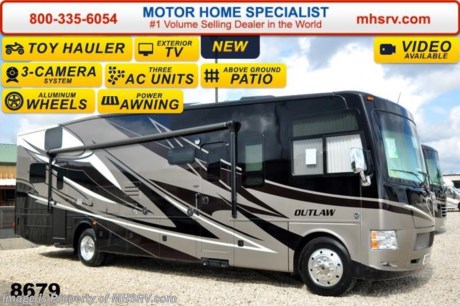 /TX 12/1/14 &lt;a href=&quot;http://www.mhsrv.com/thor-motor-coach/&quot;&gt;&lt;img src=&quot;http://www.mhsrv.com/images/sold-thor.jpg&quot; width=&quot;383&quot; height=&quot;141&quot; border=&quot;0&quot;/&gt;&lt;/a&gt;
Family Owned &amp; Operated and the #1 Volume Selling Motor Home Dealer in the World as well as the #1 Thor Motor Coach Dealer in the World.  &lt;object width=&quot;400&quot; height=&quot;300&quot;&gt;&lt;param name=&quot;movie&quot; value=&quot;//www.youtube.com/v/IgC0KTermZs?version=3&amp;amp;hl=en_US&quot;&gt;&lt;/param&gt;&lt;param name=&quot;allowFullScreen&quot; value=&quot;true&quot;&gt;&lt;/param&gt;&lt;param name=&quot;allowscriptaccess&quot; value=&quot;always&quot;&gt;&lt;/param&gt;&lt;embed src=&quot;//www.youtube.com/v/IgC0KTermZs?version=3&amp;amp;hl=en_US&quot; type=&quot;application/x-shockwave-flash&quot; width=&quot;400&quot; height=&quot;300&quot; allowscriptaccess=&quot;always&quot; allowfullscreen=&quot;true&quot;&gt;&lt;/embed&gt;&lt;/object&gt;   MSRP $174,264. New 2015 Thor Motor Coach Outlaw Toy Hauler. Model 37LS with slide-out room, Ford 26-Series chassis with Triton V-10 engine, frameless windows, high polished aluminum wheels, as well as drop down ramp door with spring assist &amp; railing for patio use. This unit measures approximately 38 feet 4 inches in length. Options include the beautiful full body exterior, an electric overhead hide-away bunk, dual cargo sofas in garage area and frameless dual pane windows. The Outlaw toy hauler RV has an incredible list of standard features for 2015 including beautiful wood &amp; interior decor packages, (4) LCD TVs including an exterior entertainment center, large living room LCD TV on slide-out, LCD TV in loft and LCD TV in garage. You will also find a premium sound system, (3) A/C units, Bluetooth enable coach radio system with exterior speakers, power patio awing with integrated LED lighting, dual side entrance doors, fueling station, 1-piece windshield, a 5500 Onan generator, 3 camera monitoring system, automatic leveling system, Soft Touch leather furniture, leatherette sofa with sleeper, day/night shades and much more. For additional coach information, brochures, window sticker, videos, photos, Outlaw reviews &amp; testimonials as well as additional information about Motor Home Specialist and our manufacturers please visit us at MHSRV .com or call 800-335-6054. At Motor Home Specialist we DO NOT charge any prep or orientation fees like you will find at other dealerships. All sale prices include a 200 point inspection, interior &amp; exterior wash &amp; detail of vehicle, a thorough coach orientation with an MHS technician, an RV Starter&#39;s kit, a nights stay in our delivery park featuring landscaped and covered pads with full hook-ups and much more. WHY PAY MORE?... WHY SETTLE FOR LESS? &lt;object width=&quot;400&quot; height=&quot;300&quot;&gt;&lt;param name=&quot;movie&quot; value=&quot;//www.youtube.com/v/VZXdH99Xe00?hl=en_US&amp;amp;version=3&quot;&gt;&lt;/param&gt;&lt;param name=&quot;allowFullScreen&quot; value=&quot;true&quot;&gt;&lt;/param&gt;&lt;param name=&quot;allowscriptaccess&quot; value=&quot;always&quot;&gt;&lt;/param&gt;&lt;embed src=&quot;//www.youtube.com/v/VZXdH99Xe00?hl=en_US&amp;amp;version=3&quot; type=&quot;application/x-shockwave-flash&quot; width=&quot;400&quot; height=&quot;300&quot; allowscriptaccess=&quot;always&quot; allowfullscreen=&quot;true&quot;&gt;&lt;/embed&gt;&lt;/object&gt;