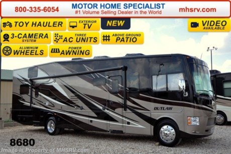 /GA 3/3/15 &lt;a href=&quot;http://www.mhsrv.com/thor-motor-coach/&quot;&gt;&lt;img src=&quot;http://www.mhsrv.com/images/sold-thor.jpg&quot; width=&quot;383&quot; height=&quot;141&quot; border=&quot;0&quot;/&gt;&lt;/a&gt;
Receive a $2,000 VISA Gift Card with purchase from Motor Home Specialist . Offer ends Feb. 28th, 2015. Family Owned &amp; Operated and the #1 Volume Selling Motor Home Dealer in the World as well as the #1 Thor Motor Coach Dealer in the World. &lt;object width=&quot;400&quot; height=&quot;300&quot;&gt;&lt;param name=&quot;movie&quot; value=&quot;//www.youtube.com/v/IgC0KTermZs?version=3&amp;amp;hl=en_US&quot;&gt;&lt;/param&gt;&lt;param name=&quot;allowFullScreen&quot; value=&quot;true&quot;&gt;&lt;/param&gt;&lt;param name=&quot;allowscriptaccess&quot; value=&quot;always&quot;&gt;&lt;/param&gt;&lt;embed src=&quot;//www.youtube.com/v/IgC0KTermZs?version=3&amp;amp;hl=en_US&quot; type=&quot;application/x-shockwave-flash&quot; width=&quot;400&quot; height=&quot;300&quot; allowscriptaccess=&quot;always&quot; allowfullscreen=&quot;true&quot;&gt;&lt;/embed&gt;&lt;/object&gt;   MSRP $174,294. New 2015 Thor Motor Coach Outlaw Toy Hauler. Model 37LS with slide-out room, Ford 26-Series chassis with Triton V-10 engine, frameless windows, high polished aluminum wheels, as well as drop down ramp door with spring assist &amp; railing for patio use. This unit measures approximately 38 feet 4 inches in length. Options include the beautiful full body exterior, an electric overhead hide-away bunk, dual cargo sofas in garage area and frameless dual pane windows. The Outlaw toy hauler RV has an incredible list of standard features for 2015 including beautiful wood &amp; interior decor packages, (4) LCD TVs including an exterior entertainment center, large living room LCD TV on slide-out, LCD TV in loft and LCD TV in garage. You will also find a premium sound system, (3) A/C units, Bluetooth enable coach radio system with exterior speakers, power patio awing with integrated LED lighting, dual side entrance doors, fueling station, 1-piece windshield, a 5500 Onan generator, 3 camera monitoring system, automatic leveling system, Soft Touch leather furniture, leatherette sofa with sleeper, day/night shades and much more. For additional coach information, brochures, window sticker, videos, photos, Outlaw reviews &amp; testimonials as well as additional information about Motor Home Specialist and our manufacturers please visit us at MHSRV .com or call 800-335-6054. At Motor Home Specialist we DO NOT charge any prep or orientation fees like you will find at other dealerships. All sale prices include a 200 point inspection, interior &amp; exterior wash &amp; detail of vehicle, a thorough coach orientation with an MHS technician, an RV Starter&#39;s kit, a nights stay in our delivery park featuring landscaped and covered pads with full hook-ups and much more. WHY PAY MORE?... WHY SETTLE FOR LESS? &lt;object width=&quot;400&quot; height=&quot;300&quot;&gt;&lt;param name=&quot;movie&quot; value=&quot;//www.youtube.com/v/VZXdH99Xe00?hl=en_US&amp;amp;version=3&quot;&gt;&lt;/param&gt;&lt;param name=&quot;allowFullScreen&quot; value=&quot;true&quot;&gt;&lt;/param&gt;&lt;param name=&quot;allowscriptaccess&quot; value=&quot;always&quot;&gt;&lt;/param&gt;&lt;embed src=&quot;//www.youtube.com/v/VZXdH99Xe00?hl=en_US&amp;amp;version=3&quot; type=&quot;application/x-shockwave-flash&quot; width=&quot;400&quot; height=&quot;300&quot; allowscriptaccess=&quot;always&quot; allowfullscreen=&quot;true&quot;&gt;&lt;/embed&gt;&lt;/object&gt;