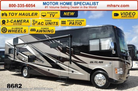 /CA 11/24/14 &lt;a href=&quot;http://www.mhsrv.com/thor-motor-coach/&quot;&gt;&lt;img src=&quot;http://www.mhsrv.com/images/sold-thor.jpg&quot; width=&quot;383&quot; height=&quot;141&quot; border=&quot;0&quot;/&gt;&lt;/a&gt;
Family Owned &amp; Operated and the #1 Volume Selling Motor Home Dealer in the World as well as the #1 Thor Motor Coach Dealer in the World.  &lt;object width=&quot;400&quot; height=&quot;300&quot;&gt;&lt;param name=&quot;movie&quot; value=&quot;//www.youtube.com/v/IgC0KTermZs?version=3&amp;amp;hl=en_US&quot;&gt;&lt;/param&gt;&lt;param name=&quot;allowFullScreen&quot; value=&quot;true&quot;&gt;&lt;/param&gt;&lt;param name=&quot;allowscriptaccess&quot; value=&quot;always&quot;&gt;&lt;/param&gt;&lt;embed src=&quot;//www.youtube.com/v/IgC0KTermZs?version=3&amp;amp;hl=en_US&quot; type=&quot;application/x-shockwave-flash&quot; width=&quot;400&quot; height=&quot;300&quot; allowscriptaccess=&quot;always&quot; allowfullscreen=&quot;true&quot;&gt;&lt;/embed&gt;&lt;/object&gt;   MSRP $174,294. New 2015 Thor Motor Coach Outlaw Toy Hauler. Model 37LS with slide-out room, Ford 26-Series chassis with Triton V-10 engine, frameless windows, high polished aluminum wheels, as well as drop down ramp door with spring assist &amp; railing for patio use. This unit measures approximately 38 feet 4 inches in length. Options include the beautiful full body exterior, an electric overhead hide-away bunk, dual cargo sofas in garage area and frameless dual pane windows. The Outlaw toy hauler RV has an incredible list of standard features for 2015 including beautiful wood &amp; interior decor packages, (4) LCD TVs including an exterior entertainment center, large living room LCD TV on slide-out, LCD TV in loft and LCD TV in garage. You will also find a premium sound system, (3) A/C units, Bluetooth enable coach radio system with exterior speakers, power patio awing with integrated LED lighting, dual side entrance doors, fueling station, 1-piece windshield, a 5500 Onan generator, 3 camera monitoring system, automatic leveling system, Soft Touch leather furniture, leatherette sofa with sleeper, day/night shades and much more. For additional coach information, brochures, window sticker, videos, photos, Outlaw reviews &amp; testimonials as well as additional information about Motor Home Specialist and our manufacturers please visit us at MHSRV .com or call 800-335-6054. At Motor Home Specialist we DO NOT charge any prep or orientation fees like you will find at other dealerships. All sale prices include a 200 point inspection, interior &amp; exterior wash &amp; detail of vehicle, a thorough coach orientation with an MHS technician, an RV Starter&#39;s kit, a nights stay in our delivery park featuring landscaped and covered pads with full hook-ups and much more. WHY PAY MORE?... WHY SETTLE FOR LESS? &lt;object width=&quot;400&quot; height=&quot;300&quot;&gt;&lt;param name=&quot;movie&quot; value=&quot;//www.youtube.com/v/VZXdH99Xe00?hl=en_US&amp;amp;version=3&quot;&gt;&lt;/param&gt;&lt;param name=&quot;allowFullScreen&quot; value=&quot;true&quot;&gt;&lt;/param&gt;&lt;param name=&quot;allowscriptaccess&quot; value=&quot;always&quot;&gt;&lt;/param&gt;&lt;embed src=&quot;//www.youtube.com/v/VZXdH99Xe00?hl=en_US&amp;amp;version=3&quot; type=&quot;application/x-shockwave-flash&quot; width=&quot;400&quot; height=&quot;300&quot; allowscriptaccess=&quot;always&quot; allowfullscreen=&quot;true&quot;&gt;&lt;/embed&gt;&lt;/object&gt;
