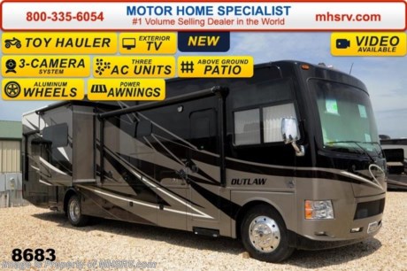 /FL 9/1/14 &lt;a href=&quot;http://www.mhsrv.com/thor-motor-coach/&quot;&gt;&lt;img src=&quot;http://www.mhsrv.com/images/sold-thor.jpg&quot; width=&quot;383&quot; height=&quot;141&quot; border=&quot;0&quot;/&gt;&lt;/a&gt; World&#39;s RV Show Sale Priced Now Through Sept 6th. Call 800-335-6054 for Details.  Family Owned &amp; Operated and the #1 Volume Selling Motor Home Dealer in the World as well as the #1 Thor Motor Coach Dealer in the World. &lt;object width=&quot;400&quot; height=&quot;300&quot;&gt;&lt;param name=&quot;movie&quot; value=&quot;//www.youtube.com/v/IgC0KTermZs?version=3&amp;amp;hl=en_US&quot;&gt;&lt;/param&gt;&lt;param name=&quot;allowFullScreen&quot; value=&quot;true&quot;&gt;&lt;/param&gt;&lt;param name=&quot;allowscriptaccess&quot; value=&quot;always&quot;&gt;&lt;/param&gt;&lt;embed src=&quot;//www.youtube.com/v/IgC0KTermZs?version=3&amp;amp;hl=en_US&quot; type=&quot;application/x-shockwave-flash&quot; width=&quot;400&quot; height=&quot;300&quot; allowscriptaccess=&quot;always&quot; allowfullscreen=&quot;true&quot;&gt;&lt;/embed&gt;&lt;/object&gt;   MSRP $180,294. New 2015 Thor Motor Coach Outlaw Toy Hauler. Model 37MD with 2 slide-out rooms, Ford 26-Series chassis with Triton V-10 engine, frameless windows, high polished aluminum wheels, as well as drop down ramp door with spring assist &amp; railing for patio use. This unit measures approximately 38 feet 7 inches in length. Options include the beautiful full body exterior, an electric overhead hide-away bunk, dual cargo sofas in garage area and frameless dual pane windows. The Outlaw toy hauler RV has an incredible list of standard features for 2015 including beautiful wood &amp; interior decor packages, (5) LCD TVs including an exterior entertainment center, large living room LCD TV, LCD TV in loft, LCD TV in second living room and LCD TV in garage. You will also find a premium sound system, (3) A/C units, Bluetooth enable coach radio system with exterior speakers, power patio awing with integrated LED lighting, dual side entrance doors, fueling station, 1-piece windshield, a 5500 Onan generator, 3 camera monitoring system, automatic leveling system, Soft Touch leather furniture, leatherette sofa with sleeper, day/night shades and much more. For additional coach information, brochures, window sticker, videos, photos, Outlaw reviews &amp; testimonials as well as additional information about Motor Home Specialist and our manufacturers please visit us at MHSRV .com or call 800-335-6054. At Motor Home Specialist we DO NOT charge any prep or orientation fees like you will find at other dealerships. All sale prices include a 200 point inspection, interior &amp; exterior wash &amp; detail of vehicle, a thorough coach orientation with an MHS technician, an RV Starter&#39;s kit, a nights stay in our delivery park featuring landscaped and covered pads with full hook-ups and much more. WHY PAY MORE?... WHY SETTLE FOR LESS? &lt;object width=&quot;400&quot; height=&quot;300&quot;&gt;&lt;param name=&quot;movie&quot; value=&quot;//www.youtube.com/v/VZXdH99Xe00?hl=en_US&amp;amp;version=3&quot;&gt;&lt;/param&gt;&lt;param name=&quot;allowFullScreen&quot; value=&quot;true&quot;&gt;&lt;/param&gt;&lt;param name=&quot;allowscriptaccess&quot; value=&quot;always&quot;&gt;&lt;/param&gt;&lt;embed src=&quot;//www.youtube.com/v/VZXdH99Xe00?hl=en_US&amp;amp;version=3&quot; type=&quot;application/x-shockwave-flash&quot; width=&quot;400&quot; height=&quot;300&quot; allowscriptaccess=&quot;always&quot; allowfullscreen=&quot;true&quot;&gt;&lt;/embed&gt;&lt;/object&gt;