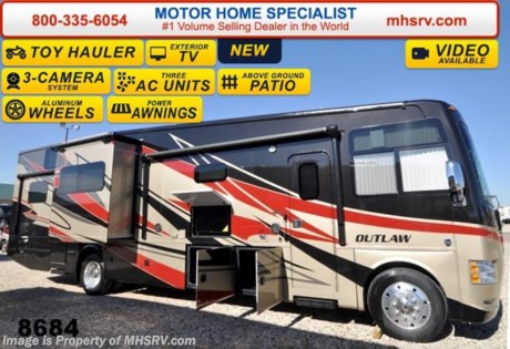 /CA 5/11/15 &lt;a href=&quot;http://www.mhsrv.com/thor-motor-coach/&quot;&gt;&lt;img src=&quot;http://www.mhsrv.com/images/sold-thor.jpg&quot; width=&quot;383&quot; height=&quot;141&quot; border=&quot;0&quot;/&gt;&lt;/a&gt;
Receive a $2,000 VISA Gift Card with purchase from Motor Home Specialist . Offer ends Feb. 28th, 2015.  Family Owned &amp; Operated and the #1 Volume Selling Motor Home Dealer in the World as well as the #1 Thor Motor Coach Dealer in the World. &lt;object width=&quot;400&quot; height=&quot;300&quot;&gt;&lt;param name=&quot;movie&quot; value=&quot;//www.youtube.com/v/IgC0KTermZs?version=3&amp;amp;hl=en_US&quot;&gt;&lt;/param&gt;&lt;param name=&quot;allowFullScreen&quot; value=&quot;true&quot;&gt;&lt;/param&gt;&lt;param name=&quot;allowscriptaccess&quot; value=&quot;always&quot;&gt;&lt;/param&gt;&lt;embed src=&quot;//www.youtube.com/v/IgC0KTermZs?version=3&amp;amp;hl=en_US&quot; type=&quot;application/x-shockwave-flash&quot; width=&quot;400&quot; height=&quot;300&quot; allowscriptaccess=&quot;always&quot; allowfullscreen=&quot;true&quot;&gt;&lt;/embed&gt;&lt;/object&gt;   MSRP $180,512. New 2015 Thor Motor Coach Outlaw Toy Hauler. Model 37MD with 2 slide-out rooms, Ford 26-Series chassis with Triton V-10 engine, frameless windows, high polished aluminum wheels, as well as drop down ramp door with spring assist &amp; railing for patio use. This unit measures approximately 38 feet 7 inches in length. Options include the beautiful full body exterior, an electric overhead hide-away bunk, dual cargo sofas in garage area and frameless dual pane windows. The Outlaw toy hauler RV has an incredible list of standard features for 2015 including beautiful wood &amp; interior decor packages, (5) LCD TVs including an exterior entertainment center, large living room LCD TV, LCD TV in loft, LCD TV in second living room and LCD TV in garage. You will also find a premium sound system, (3) A/C units, Bluetooth enable coach radio system with exterior speakers, power patio awing with integrated LED lighting, dual side entrance doors, fueling station, 1-piece windshield, a 5500 Onan generator, 3 camera monitoring system, automatic leveling system, Soft Touch leather furniture, leatherette sofa with sleeper, day/night shades and much more. For additional coach information, brochures, window sticker, videos, photos, Outlaw reviews &amp; testimonials as well as additional information about Motor Home Specialist and our manufacturers please visit us at MHSRV .com or call 800-335-6054. At Motor Home Specialist we DO NOT charge any prep or orientation fees like you will find at other dealerships. All sale prices include a 200 point inspection, interior &amp; exterior wash &amp; detail of vehicle, a thorough coach orientation with an MHS technician, an RV Starter&#39;s kit, a nights stay in our delivery park featuring landscaped and covered pads with full hook-ups and much more. WHY PAY MORE?... WHY SETTLE FOR LESS? &lt;object width=&quot;400&quot; height=&quot;300&quot;&gt;&lt;param name=&quot;movie&quot; value=&quot;//www.youtube.com/v/VZXdH99Xe00?hl=en_US&amp;amp;version=3&quot;&gt;&lt;/param&gt;&lt;param name=&quot;allowFullScreen&quot; value=&quot;true&quot;&gt;&lt;/param&gt;&lt;param name=&quot;allowscriptaccess&quot; value=&quot;always&quot;&gt;&lt;/param&gt;&lt;embed src=&quot;//www.youtube.com/v/VZXdH99Xe00?hl=en_US&amp;amp;version=3&quot; type=&quot;application/x-shockwave-flash&quot; width=&quot;400&quot; height=&quot;300&quot; allowscriptaccess=&quot;always&quot; allowfullscreen=&quot;true&quot;&gt;&lt;/embed&gt;&lt;/object&gt;
