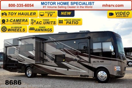 /TX 11/24/14 &lt;a href=&quot;http://www.mhsrv.com/thor-motor-coach/&quot;&gt;&lt;img src=&quot;http://www.mhsrv.com/images/sold-thor.jpg&quot; width=&quot;383&quot; height=&quot;141&quot; border=&quot;0&quot;/&gt;&lt;/a&gt;
Family Owned &amp; Operated and the #1 Volume Selling Motor Home Dealer in the World as well as the #1 Thor Motor Coach Dealer in the World.  &lt;object width=&quot;400&quot; height=&quot;300&quot;&gt;&lt;param name=&quot;movie&quot; value=&quot;//www.youtube.com/v/IgC0KTermZs?version=3&amp;amp;hl=en_US&quot;&gt;&lt;/param&gt;&lt;param name=&quot;allowFullScreen&quot; value=&quot;true&quot;&gt;&lt;/param&gt;&lt;param name=&quot;allowscriptaccess&quot; value=&quot;always&quot;&gt;&lt;/param&gt;&lt;embed src=&quot;//www.youtube.com/v/IgC0KTermZs?version=3&amp;amp;hl=en_US&quot; type=&quot;application/x-shockwave-flash&quot; width=&quot;400&quot; height=&quot;300&quot; allowscriptaccess=&quot;always&quot; allowfullscreen=&quot;true&quot;&gt;&lt;/embed&gt;&lt;/object&gt;   MSRP $180,512. New 2015 Thor Motor Coach Outlaw Toy Hauler. Model 37MD with 2 slide-out rooms, Ford 26-Series chassis with Triton V-10 engine, frameless windows, high polished aluminum wheels, as well as drop down ramp door with spring assist &amp; railing for patio use. This unit measures approximately 38 feet 7 inches in length. Options include the beautiful full body exterior, an electric overhead hide-away bunk, dual cargo sofas in garage area and frameless dual pane windows. The Outlaw toy hauler RV has an incredible list of standard features for 2015 including beautiful wood &amp; interior decor packages, (5) LCD TVs including an exterior entertainment center, large living room LCD TV, LCD TV in loft, LCD TV in second living room and LCD TV in garage. You will also find a premium sound system, (3) A/C units, Bluetooth enable coach radio system with exterior speakers, power patio awing with integrated LED lighting, dual side entrance doors, fueling station, 1-piece windshield, a 5500 Onan generator, 3 camera monitoring system, automatic leveling system, Soft Touch leather furniture, leatherette sofa with sleeper, day/night shades and much more. For additional coach information, brochures, window sticker, videos, photos, Outlaw reviews &amp; testimonials as well as additional information about Motor Home Specialist and our manufacturers please visit us at MHSRV .com or call 800-335-6054. At Motor Home Specialist we DO NOT charge any prep or orientation fees like you will find at other dealerships. All sale prices include a 200 point inspection, interior &amp; exterior wash &amp; detail of vehicle, a thorough coach orientation with an MHS technician, an RV Starter&#39;s kit, a nights stay in our delivery park featuring landscaped and covered pads with full hook-ups and much more. WHY PAY MORE?... WHY SETTLE FOR LESS? &lt;object width=&quot;400&quot; height=&quot;300&quot;&gt;&lt;param name=&quot;movie&quot; value=&quot;//www.youtube.com/v/VZXdH99Xe00?hl=en_US&amp;amp;version=3&quot;&gt;&lt;/param&gt;&lt;param name=&quot;allowFullScreen&quot; value=&quot;true&quot;&gt;&lt;/param&gt;&lt;param name=&quot;allowscriptaccess&quot; value=&quot;always&quot;&gt;&lt;/param&gt;&lt;embed src=&quot;//www.youtube.com/v/VZXdH99Xe00?hl=en_US&amp;amp;version=3&quot; type=&quot;application/x-shockwave-flash&quot; width=&quot;400&quot; height=&quot;300&quot; allowscriptaccess=&quot;always&quot; allowfullscreen=&quot;true&quot;&gt;&lt;/embed&gt;&lt;/object&gt;