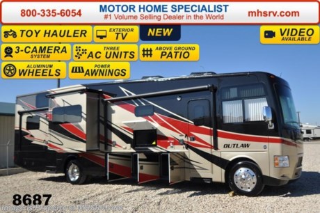 /MD 2/23/15 &lt;a href=&quot;http://www.mhsrv.com/thor-motor-coach/&quot;&gt;&lt;img src=&quot;http://www.mhsrv.com/images/sold-thor.jpg&quot; width=&quot;383&quot; height=&quot;141&quot; border=&quot;0&quot;/&gt;&lt;/a&gt;
Family Owned &amp; Operated and the #1 Volume Selling Motor Home Dealer in the World as well as the #1 Thor Motor Coach Dealer in the World. &lt;object width=&quot;400&quot; height=&quot;300&quot;&gt;&lt;param name=&quot;movie&quot; value=&quot;//www.youtube.com/v/IgC0KTermZs?version=3&amp;amp;hl=en_US&quot;&gt;&lt;/param&gt;&lt;param name=&quot;allowFullScreen&quot; value=&quot;true&quot;&gt;&lt;/param&gt;&lt;param name=&quot;allowscriptaccess&quot; value=&quot;always&quot;&gt;&lt;/param&gt;&lt;embed src=&quot;//www.youtube.com/v/IgC0KTermZs?version=3&amp;amp;hl=en_US&quot; type=&quot;application/x-shockwave-flash&quot; width=&quot;400&quot; height=&quot;300&quot; allowscriptaccess=&quot;always&quot; allowfullscreen=&quot;true&quot;&gt;&lt;/embed&gt;&lt;/object&gt;   MSRP $181,419. New 2015 Thor Motor Coach Outlaw Toy Hauler. Model 37MD with 2 slide-out rooms, Ford 26-Series chassis with Triton V-10 engine, frameless windows, high polished aluminum wheels, as well as drop down ramp door with spring assist &amp; railing for patio use. This unit measures approximately 38 feet 7 inches in length. Options include the beautiful full body exterior, an electric overhead hide-away bunk, dual cargo sofas in garage area and frameless dual pane windows. The Outlaw toy hauler RV has an incredible list of standard features for 2015 including beautiful wood &amp; interior decor packages, (5) LCD TVs including an exterior entertainment center, large living room LCD TV, LCD TV in loft, LCD TV in second living room and LCD TV in garage. You will also find a premium sound system, (3) A/C units, Bluetooth enable coach radio system with exterior speakers, power patio awing with integrated LED lighting, dual side entrance doors, fueling station, 1-piece windshield, a 5500 Onan generator, 3 camera monitoring system, automatic leveling system, Soft Touch leather furniture, leatherette sofa with sleeper, day/night shades and much more. For additional coach information, brochures, window sticker, videos, photos, Outlaw reviews &amp; testimonials as well as additional information about Motor Home Specialist and our manufacturers please visit us at MHSRV .com or call 800-335-6054. At Motor Home Specialist we DO NOT charge any prep or orientation fees like you will find at other dealerships. All sale prices include a 200 point inspection, interior &amp; exterior wash &amp; detail of vehicle, a thorough coach orientation with an MHS technician, an RV Starter&#39;s kit, a nights stay in our delivery park featuring landscaped and covered pads with full hook-ups and much more. WHY PAY MORE?... WHY SETTLE FOR LESS? &lt;object width=&quot;400&quot; height=&quot;300&quot;&gt;&lt;param name=&quot;movie&quot; value=&quot;//www.youtube.com/v/VZXdH99Xe00?hl=en_US&amp;amp;version=3&quot;&gt;&lt;/param&gt;&lt;param name=&quot;allowFullScreen&quot; value=&quot;true&quot;&gt;&lt;/param&gt;&lt;param name=&quot;allowscriptaccess&quot; value=&quot;always&quot;&gt;&lt;/param&gt;&lt;embed src=&quot;//www.youtube.com/v/VZXdH99Xe00?hl=en_US&amp;amp;version=3&quot; type=&quot;application/x-shockwave-flash&quot; width=&quot;400&quot; height=&quot;300&quot; allowscriptaccess=&quot;always&quot; allowfullscreen=&quot;true&quot;&gt;&lt;/embed&gt;&lt;/object&gt;