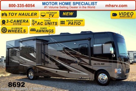 /NH 4/20/15 &lt;a href=&quot;http://www.mhsrv.com/thor-motor-coach/&quot;&gt;&lt;img src=&quot;http://www.mhsrv.com/images/sold-thor.jpg&quot; width=&quot;383&quot; height=&quot;141&quot; border=&quot;0&quot;/&gt;&lt;/a&gt;
World&#39;s RV Show Priced! Now through April 25th.  Receive a $2,000 VISA Gift Card with purchase from Motor Home Specialist while supplies last.  Family Owned &amp; Operated and the #1 Volume Selling Motor Home Dealer in the World as well as the #1 Thor Motor Coach Dealer in the World. &lt;object width=&quot;400&quot; height=&quot;300&quot;&gt;&lt;param name=&quot;movie&quot; value=&quot;//www.youtube.com/v/IgC0KTermZs?version=3&amp;amp;hl=en_US&quot;&gt;&lt;/param&gt;&lt;param name=&quot;allowFullScreen&quot; value=&quot;true&quot;&gt;&lt;/param&gt;&lt;param name=&quot;allowscriptaccess&quot; value=&quot;always&quot;&gt;&lt;/param&gt;&lt;embed src=&quot;//www.youtube.com/v/IgC0KTermZs?version=3&amp;amp;hl=en_US&quot; type=&quot;application/x-shockwave-flash&quot; width=&quot;400&quot; height=&quot;300&quot; allowscriptaccess=&quot;always&quot; allowfullscreen=&quot;true&quot;&gt;&lt;/embed&gt;&lt;/object&gt;   MSRP $181,419. New 2015 Thor Motor Coach Outlaw Toy Hauler. Model 37MD with 2 slide-out rooms, Ford 26-Series chassis with Triton V-10 engine, frameless windows, high polished aluminum wheels, as well as drop down ramp door with spring assist &amp; railing for patio use. This unit measures approximately 38 feet 7 inches in length. Options include the beautiful full body exterior, an electric overhead hide-away bunk, dual cargo sofas in garage area and frameless dual pane windows. The Outlaw toy hauler RV has an incredible list of standard features for 2015 including beautiful wood &amp; interior decor packages, (5) LCD TVs including an exterior entertainment center, large living room LCD TV, LCD TV in loft, LCD TV in second living room and LCD TV in garage. You will also find a premium sound system, (3) A/C units, Bluetooth enable coach radio system with exterior speakers, power patio awing with integrated LED lighting, dual side entrance doors, fueling station, 1-piece windshield, a 5500 Onan generator, 3 camera monitoring system, automatic leveling system, Soft Touch leather furniture, leatherette sofa with sleeper, day/night shades and much more. For additional coach information, brochures, window sticker, videos, photos, Outlaw reviews &amp; testimonials as well as additional information about Motor Home Specialist and our manufacturers please visit us at MHSRV .com or call 800-335-6054. At Motor Home Specialist we DO NOT charge any prep or orientation fees like you will find at other dealerships. All sale prices include a 200 point inspection, interior &amp; exterior wash &amp; detail of vehicle, a thorough coach orientation with an MHS technician, an RV Starter&#39;s kit, a nights stay in our delivery park featuring landscaped and covered pads with full hook-ups and much more. WHY PAY MORE?... WHY SETTLE FOR LESS? &lt;object width=&quot;400&quot; height=&quot;300&quot;&gt;&lt;param name=&quot;movie&quot; value=&quot;//www.youtube.com/v/VZXdH99Xe00?hl=en_US&amp;amp;version=3&quot;&gt;&lt;/param&gt;&lt;param name=&quot;allowFullScreen&quot; value=&quot;true&quot;&gt;&lt;/param&gt;&lt;param name=&quot;allowscriptaccess&quot; value=&quot;always&quot;&gt;&lt;/param&gt;&lt;embed src=&quot;//www.youtube.com/v/VZXdH99Xe00?hl=en_US&amp;amp;version=3&quot; type=&quot;application/x-shockwave-flash&quot; width=&quot;400&quot; height=&quot;300&quot; allowscriptaccess=&quot;always&quot; allowfullscreen=&quot;true&quot;&gt;&lt;/embed&gt;&lt;/object&gt;