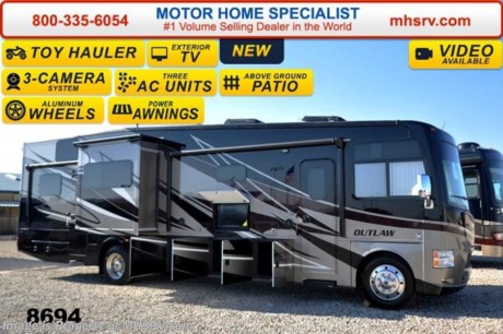 &lt;a href=&quot;http://www.mhsrv.com/thor-motor-coach/&quot;&gt;&lt;img src=&quot;http://www.mhsrv.com/images/sold-thor.jpg&quot; width=&quot;383&quot; height=&quot;141&quot; border=&quot;0&quot;/&gt;&lt;/a&gt;   Receive a $2,000 VISA Gift Card with purchase from Motor Home Specialist while supplies last.  Family Owned &amp; Operated and the #1 Volume Selling Motor Home Dealer in the World as well as the #1 Thor Motor Coach Dealer in the World. &lt;object width=&quot;400&quot; height=&quot;300&quot;&gt;&lt;param name=&quot;movie&quot; value=&quot;//www.youtube.com/v/IgC0KTermZs?version=3&amp;amp;hl=en_US&quot;&gt;&lt;/param&gt;&lt;param name=&quot;allowFullScreen&quot; value=&quot;true&quot;&gt;&lt;/param&gt;&lt;param name=&quot;allowscriptaccess&quot; value=&quot;always&quot;&gt;&lt;/param&gt;&lt;embed src=&quot;//www.youtube.com/v/IgC0KTermZs?version=3&amp;amp;hl=en_US&quot; type=&quot;application/x-shockwave-flash&quot; width=&quot;400&quot; height=&quot;300&quot; allowscriptaccess=&quot;always&quot; allowfullscreen=&quot;true&quot;&gt;&lt;/embed&gt;&lt;/object&gt;   MSRP $181,419. New 2015 Thor Motor Coach Outlaw Toy Hauler. Model 37MD with 2 slide-out rooms, Ford 26-Series chassis with Triton V-10 engine, frameless windows, high polished aluminum wheels, as well as drop down ramp door with spring assist &amp; railing for patio use. This unit measures approximately 38 feet 7 inches in length. Options include the beautiful full body exterior, an electric overhead hide-away bunk, dual cargo sofas in garage area and frameless dual pane windows. The Outlaw toy hauler RV has an incredible list of standard features for 2015 including beautiful wood &amp; interior decor packages, (5) LCD TVs including an exterior entertainment center, large living room LCD TV, LCD TV in loft, LCD TV in second living room and LCD TV in garage. You will also find a premium sound system, (3) A/C units, Bluetooth enable coach radio system with exterior speakers, power patio awing with integrated LED lighting, dual side entrance doors, fueling station, 1-piece windshield, a 5500 Onan generator, 3 camera monitoring system, automatic leveling system, Soft Touch leather furniture, leatherette sofa with sleeper, day/night shades and much more. For additional coach information, brochures, window sticker, videos, photos, Outlaw reviews &amp; testimonials as well as additional information about Motor Home Specialist and our manufacturers please visit us at MHSRV .com or call 800-335-6054. At Motor Home Specialist we DO NOT charge any prep or orientation fees like you will find at other dealerships. All sale prices include a 200 point inspection, interior &amp; exterior wash &amp; detail of vehicle, a thorough coach orientation with an MHS technician, an RV Starter&#39;s kit, a nights stay in our delivery park featuring landscaped and covered pads with full hook-ups and much more. WHY PAY MORE?... WHY SETTLE FOR LESS? &lt;object width=&quot;400&quot; height=&quot;300&quot;&gt;&lt;param name=&quot;movie&quot; value=&quot;//www.youtube.com/v/VZXdH99Xe00?hl=en_US&amp;amp;version=3&quot;&gt;&lt;/param&gt;&lt;param name=&quot;allowFullScreen&quot; value=&quot;true&quot;&gt;&lt;/param&gt;&lt;param name=&quot;allowscriptaccess&quot; value=&quot;always&quot;&gt;&lt;/param&gt;&lt;embed src=&quot;//www.youtube.com/v/VZXdH99Xe00?hl=en_US&amp;amp;version=3&quot; type=&quot;application/x-shockwave-flash&quot; width=&quot;400&quot; height=&quot;300&quot; allowscriptaccess=&quot;always&quot; allowfullscreen=&quot;true&quot;&gt;&lt;/embed&gt;&lt;/object&gt;