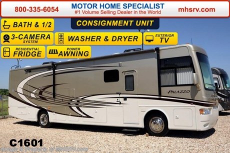 /TX 7/14 &lt;a href=&quot;http://www.mhsrv.com/thor-motor-coach/&quot;&gt;&lt;img src=&quot;http://www.mhsrv.com/images/sold-thor.jpg&quot; width=&quot;383&quot; height=&quot;141&quot; border=&quot;0&quot;/&gt;&lt;/a&gt; **Consignment** Pre-Owned 2014 Thor Motor Coach Palazzo Diesel Pusher. Model 36.1 Bath &amp; 1/2. This Diesel Pusher RV features (2) slide-out rooms including a driver&#39;s side full wall slide, booth dinette, LED TV and optional stack washer/dryer set, Olympic Cherry wood package, Cinnamon Shore full body paint exterior, Summer Song interior decor, exterior LCD TV, invisible front paint protection, overhead bunk &amp; stackable washer/dryer. The 2014 Palazzo also features a 300 HP Cummins diesel engine with 660 lbs. of torque, Freightliner XC chassis, 6000 Onan diesel generator with AGS, power driver&#39;s seat, inverter, LCD TV/DVD, residential refrigerator, solid surface countertops, (2) ducted roof A/C units, 3-camera monitoring system, one piece windshield, fiberglass storage compartments, fully automatic hydraulic leveling system, automatic entry step, electric patio awning and much more. CALL MOTOR HOME SPECIALIST at 800-335-6054 or Visit MHSRV .com FOR ADDITONAL DETAILS  &amp; MORE. 