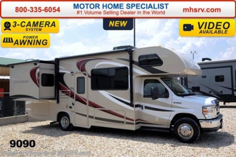 /TX 9/25/14 &lt;a href=&quot;http://www.mhsrv.com/thor-motor-coach/&quot;&gt;&lt;img src=&quot;http://www.mhsrv.com/images/sold-thor.jpg&quot; width=&quot;383&quot; height=&quot;141&quot; border=&quot;0&quot;/&gt;&lt;/a&gt; Receive a $1,000 VISA Gift Card with purchase from Motor Home Specialist while supplies last. Family Owned &amp; Operated and the #1 Volume Selling Motor Home Dealer in the World as well as the #1 Thor Motor Coach in the World.  &lt;object width=&quot;400&quot; height=&quot;300&quot;&gt;&lt;param name=&quot;movie&quot; value=&quot;//www.youtube.com/v/zb5_686Rceo?version=3&amp;amp;hl=en_US&quot;&gt;&lt;/param&gt;&lt;param name=&quot;allowFullScreen&quot; value=&quot;true&quot;&gt;&lt;/param&gt;&lt;param name=&quot;allowscriptaccess&quot; value=&quot;always&quot;&gt;&lt;/param&gt;&lt;embed src=&quot;//www.youtube.com/v/zb5_686Rceo?version=3&amp;amp;hl=en_US&quot; type=&quot;application/x-shockwave-flash&quot; width=&quot;400&quot; height=&quot;300&quot; allowscriptaccess=&quot;always&quot; allowfullscreen=&quot;true&quot;&gt;&lt;/embed&gt;&lt;/object&gt;  MSRP $91,889. New 2015 Thor Motor Coach Chateau Class C RV. Model 26A with slide-out, Ford E-350 chassis &amp; Ford Triton V-10 engine. This unit measures approximately 27 feet in length. Optional equipment includes the all new HD-Max exterior, convection microwave, leatherette sofa, child safety tether, upgraded A/C system, exterior shower, heated holding tanks, second auxiliary battery, wheel liners, valve stem extenders, keyless entry, spare tire, back-up monitor, heated remote exterior mirrors with integrated side view cameras, leatherette driver &amp; passenger chairs and wood dash applique. The Chateau Class C RV has an incredible list of standard features for 2015 including a gas/electric water heater, electric patio awning with LED lighting, an LCD TV, power windows and locks, tinted coach glass, molded front cap, double door refrigerator, skylight, roof ladder, roof A/C unit, 4000 Onan Micro Quiet generator, slick fiberglass exterior, full extension drawer glides, bedspread &amp; pillow shams and much more. For additional coach information, brochures, window sticker, videos, photos, Chateau reviews &amp; testimonials as well as additional information about Motor Home Specialist and our manufacturers please visit us at MHSRV .com or call 800-335-6054. At Motor Home Specialist we DO NOT charge any prep or orientation fees like you will find at other dealerships. All sale prices include a 200 point inspection, interior &amp; exterior wash &amp; detail of vehicle, a thorough coach orientation with an MHS technician, an RV Starter&#39;s kit, a nights stay in our delivery park featuring landscaped and covered pads with full hook-ups and much more. WHY PAY MORE?... WHY SETTLE FOR LESS?