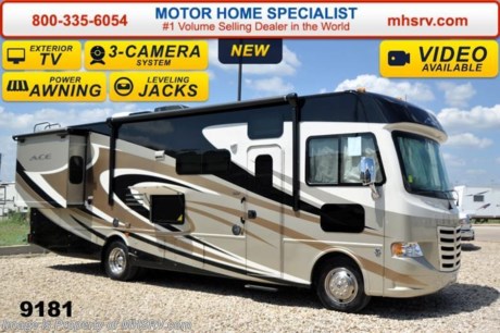 /TX 2/9/15 &lt;a href=&quot;http://www.mhsrv.com/thor-motor-coach/&quot;&gt;&lt;img src=&quot;http://www.mhsrv.com/images/sold-thor.jpg&quot; width=&quot;383&quot; height=&quot;141&quot; border=&quot;0&quot;/&gt;&lt;/a&gt;
&lt;object width=&quot;400&quot; height=&quot;300&quot;&gt;&lt;param name=&quot;movie&quot; value=&quot;http://www.youtube.com/v/fBpsq4hH-Ws?version=3&amp;amp;hl=en_US&quot;&gt;&lt;/param&gt;&lt;param name=&quot;allowFullScreen&quot; value=&quot;true&quot;&gt;&lt;/param&gt;&lt;param name=&quot;allowscriptaccess&quot; value=&quot;always&quot;&gt;&lt;/param&gt;&lt;embed src=&quot;http://www.youtube.com/v/fBpsq4hH-Ws?version=3&amp;amp;hl=en_US&quot; type=&quot;application/x-shockwave-flash&quot; width=&quot;400&quot; height=&quot;300&quot; allowscriptaccess=&quot;always&quot; allowfullscreen=&quot;true&quot;&gt;&lt;/embed&gt;&lt;/object&gt; MSRP $108,911. New 2015 Thor Motor Coach A.C.E. Model EVO 30.1 with 2 slides. The A.C.E. is the class A &amp; C Evolution. It Combines many of the most popular features of a class A motor home and a class C motor home to make something truly unique to the RV industry. This unit measures approximately 30 feet 10 inches in length. Optional equipment includes beautiful Travertine full body paint, exterior entertainment center, TV &amp; DVD player in bedroom, upgraded 15.0 BTU ducted roof A/C unit, second auxiliary battery and (2) 12V attic fans. The A.C.E. also features a Ford Triton V-10 engine, large LCD TV, frameless windows, power charging station, drop down overhead bunk, power side mirrors with integrated side view cameras, hydraulic leveling jacks, a mud-room, exterior mega-storage, roof ladder, 4000 Onan Micro-Quiet generator, electric patio awning with integrated LED lights, AM/FM/CD, reclining swivel leatherette captain&#39;s chairs, stainless steel wheel liners, hitch, booth dinette, systems control center, valve stem extenders, refrigerator, microwave, water heater, one-piece windshield with &quot;20/20 vision&quot; front cap that helps eliminate heat and sunlight from getting into the drivers vision, floor level cockpit window for better visibility while turning, a &quot;below floor&quot; furnace and water heater helping keep the noise to an absolute minimum and the exhaust away from the kids and pets, cockpit mirrors, slide-out workstation in the dash and much more.  For additional coach information, brochure, window sticker, videos, photos, reviews &amp; testimonials please visit Motor Home Specialist at MHSRV .com or call 800-335-6054. At MHS we DO NOT charge any prep or orientation fees like you will find at other dealerships. All sale prices include a 200 point inspection, interior &amp; exterior wash &amp; detail of vehicle, a thorough coach orientation with an MHS technician, an RV Starter&#39;s kit, a nights stay in our delivery park featuring landscaped and covered pads with full hook-ups and much more. WHY PAY MORE?... WHY SETTLE FOR LESS?