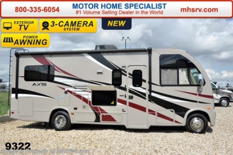 &lt;a href=&quot;http://www.mhsrv.com/thor-motor-coach/&quot;&gt;&lt;img src=&quot;http://www.mhsrv.com/images/sold-thor.jpg&quot; width=&quot;383&quot; height=&quot;141&quot; border=&quot;0&quot;/&gt;&lt;/a&gt;   &lt;iframe width=&quot;400&quot; height=&quot;300&quot; src=&quot;https://www.youtube.com/embed/fX32ujbOYgc&quot; frameborder=&quot;0&quot; allowfullscreen&gt;&lt;/iframe&gt; Family Owned &amp; Operated and the #1 Volume Selling Motor Home Dealer in the World as well as the #1 Thor Motor Coach Dealer in the World. Thor Motor Coach has done it again with the world&#39;s first RUV! (Recreational Utility Vehicle) Check out the new 2015 Thor Motor Coach Axis RUV Model 24.1 with Slide-Out Room! MSRP $97,053. The Axis combines Style, Function, Affordability &amp; Innovation like no other RV available in the industry today! It is powered by a Ford Triton V-10 engine and built on the Ford E-350 Super Duty chassis providing a lower center of gravity and ease of drivability normally found only in a class C RV, but now available in this mini class A motorhome measuring approximately 25 ft. 6 inches. Taking superior drivability even one step further, the Axis will also feature something normally only found in a high-end luxury diesel pusher motor coach... an Independent Front Suspension system! With a style all its own the Axis will provide superior handling and fuel economy and appeal to couples &amp; family RVers as well. The uniquely designed rear twin beds easily convert into a huge oversized master bed. You will also find another full size power drop down bunk with air mattress above the cockpit and a large sofa/sleeper with air mattress complete with cup holders. Amazingly, the Axis not only  pulls off a spacious living room, kitchen &amp; bathroom, but also provides a wealth of closet, drawer and even pass-through exterior storage. Optional equipment includes the HD-Max colored sidewalls and graphics, TV/DVD player combo in bedroom, exterior TV, (2) 12V attic fans, 15.0 BTU A/C upgrade, heated holding tanks and a second auxiliary battery. You will also be pleased to find a host of feature appointments that include tinted and frameless windows, a power patio awning with LED lights, living room TV, LED ceiling lights, Onan 4000 generator, gas/electric water heater, a rear ladder, chrome power and heated mirrors with integrated side-view cameras, back-up camera, 5,000lb. trailer hitch, valve stem extensions, two-tone leatherette furniture and captain&#39;s chairs with designer accents, cabinet doors with designer door fronts and a spacious cockpit design with unparalleled visibility as well as a fold out map/laptop table and an additional cab table that can easily be stored when traveling. For additional coach information, brochures, window sticker, videos, photos, Axis reviews &amp; testimonials as well as additional information about Motor Home Specialist and our manufacturers please visit us at MHSRV .com or call 800-335-6054. At Motor Home Specialist we DO NOT charge any prep or orientation fees like you will find at other dealerships. All sale prices include a 200 point inspection, interior &amp; exterior wash &amp; detail of vehicle, a thorough coach orientation with an MHS technician, an RV Starter&#39;s kit, a nights stay in our delivery park featuring landscaped and covered pads with full hook-ups and much more. WHY PAY MORE?... WHY SETTLE FOR LESS? &lt;iframe width=&quot;400&quot; height=&quot;300&quot; src=&quot;https://www.youtube.com/embed/M6f0nvJ2zi0&quot; frameborder=&quot;0&quot; allowfullscreen&gt;&lt;/iframe&gt;