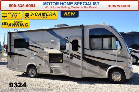 /TX 12/29 &lt;a href=&quot;http://www.mhsrv.com/thor-motor-coach/&quot;&gt;&lt;img src=&quot;http://www.mhsrv.com/images/sold-thor.jpg&quot; width=&quot;383&quot; height=&quot;141&quot; border=&quot;0&quot;/&gt;&lt;/a&gt;
Receive a $2,000 VISA Gift Card with purchase from Motor Home Specialist while supplies last.  MHSRV is donating $1,000 to Cook Children&#39;s Hospital for every new RV sold in the month of December, 2014 helping surpass our 3rd annual goal total of over 1/2 million dollars! Family Owned &amp; Operated and the #1 Volume Selling Motor Home Dealer in the World as well as the #1 Thor Motor Coach Dealer in the World. Thor Motor Coach has done it again with the world&#39;s first RUV! (Recreational Utility Vehicle) Check out the new 2015 Thor Motor Coach Axis RUV Model 24.1 with Slide-Out Room! MSRP $97,946. The Axis combines Style, Function, Affordability &amp; Innovation like no other RV available in the industry today! It is powered by a Ford Triton V-10 engine and built on the Ford E-350 Super Duty chassis providing a lower center of gravity and ease of drivability normally found only in a class C RV, but now available in this mini class A motorhome measuring approximately 25 ft. 6 inches. Taking superior drivability even one step further, the Axis will also feature something normally only found in a high-end luxury diesel pusher motor coach... an Independent Front Suspension system! With a style all its own the Axis will provide superior handling and fuel economy and appeal to couples &amp; family RVers as well. The uniquely designed rear twin beds easily convert into a huge oversized master bed. You will also find another full size power drop down bunk with air mattress above the cockpit and a large sofa/sleeper with air mattress complete with cup holders. Amazingly, the Axis not only  pulls off a spacious living room, kitchen &amp; bathroom, but also provides a wealth of closet, drawer and even pass-through exterior storage. Optional equipment includes the HD-Max colored sidewalls and graphics, TV/DVD player combo in bedroom, exterior TV, (2) 12V attic fans, 15.0 BTU A/C upgrade, heated holding tanks and a second auxiliary battery. You will also be pleased to find a host of feature appointments that include tinted and frameless windows, a power patio awning with LED lights, convection microwave (N/A with oven option), 3 burner cooktop, living room TV, LED ceiling lights, Onan 4000 generator, gas/electric water heater, a rear ladder, chrome power and heated mirrors with integrated side-view cameras, back-up camera, 5,000lb. trailer hitch, valve stem extensions, two-tone leatherette furniture and captain&#39;s chairs with designer accents, cabinet doors with designer door fronts and a spacious cockpit design with unparalleled visibility as well as a fold out map/laptop table and an additional cab table that can easily be stored when traveling. For additional coach information, brochures, window sticker, videos, photos, Axis reviews &amp; testimonials as well as additional information about Motor Home Specialist and our manufacturers please visit us at MHSRV .com or call 800-335-6054. At Motor Home Specialist we DO NOT charge any prep or orientation fees like you will find at other dealerships. All sale prices include a 200 point inspection, interior &amp; exterior wash &amp; detail of vehicle, a thorough coach orientation with an MHS technician, an RV Starter&#39;s kit, a nights stay in our delivery park featuring landscaped and covered pads with full hook-ups and much more. WHY PAY MORE?... WHY SETTLE FOR LESS?