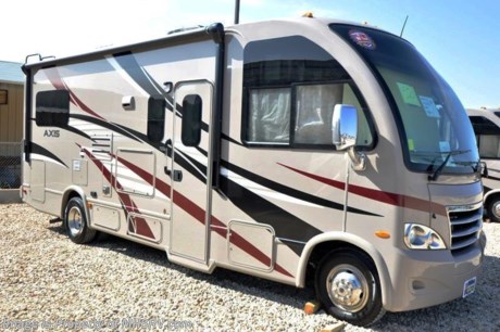 /TX 1/19/15 &lt;a href=&quot;http://www.mhsrv.com/thor-motor-coach/&quot;&gt;&lt;img src=&quot;http://www.mhsrv.com/images/sold-thor.jpg&quot; width=&quot;383&quot; height=&quot;141&quot; border=&quot;0&quot; /&gt;&lt;/a&gt;
 Family Owned &amp; Operated and the #1 Volume Selling Motor Home Dealer in the World as well as the #1 Thor Motor Coach Dealer in the World. Thor Motor Coach has done it again with the world&#39;s first RUV! (Recreational Utility Vehicle) Check out the new 2015 Thor Motor Coach Axis RUV Model 24.1 with Slide-Out Room! MSRP $98,089. The Axis combines Style, Function, Affordability &amp; Innovation like no other RV available in the industry today! It is powered by a Ford Triton V-10 engine and built on the Ford E-350 Super Duty chassis providing a lower center of gravity and ease of drivability normally found only in a class C RV, but now available in this mini class A motorhome measuring approximately 25 ft. 6 inches. Taking superior drivability even one step further, the Axis will also feature something normally only found in a high-end luxury diesel pusher motor coach... an Independent Front Suspension system! With a style all its own the Axis will provide superior handling and fuel economy and appeal to couples &amp; family RVers as well. The uniquely designed rear twin beds easily convert into a huge oversized master bed. You will also find another full size power drop down bunk with air mattress above the cockpit and a large sofa/sleeper with air mattress complete with cup holders. Amazingly, the Axis not only  pulls off a spacious living room, kitchen &amp; bathroom, but also provides a wealth of closet, drawer and even pass-through exterior storage. Optional equipment includes the HD-Max colored sidewalls and graphics, TV/DVD player combo in bedroom, exterior TV, (2) 12V attic fans, 15.0 BTU A/C upgrade, heated holding tanks, microwave &amp; 3 burner high output range with oven and a second auxiliary battery. You will also be pleased to find a host of feature appointments that include tinted and frameless windows, a power patio awning with LED lights, living room TV, LED ceiling lights, Onan 4000 generator, gas/electric water heater, a rear ladder, chrome power and heated mirrors with integrated side-view cameras, back-up camera, 5,000lb. trailer hitch, valve stem extensions, two-tone leatherette furniture and captain&#39;s chairs with designer accents, cabinet doors with designer door fronts and a spacious cockpit design with unparalleled visibility as well as a fold out map/laptop table and an additional cab table that can easily be stored when traveling. For additional coach information, brochures, window sticker, videos, photos, Axis reviews &amp; testimonials as well as additional information about Motor Home Specialist and our manufacturers please visit us at MHSRV .com or call 800-335-6054. At Motor Home Specialist we DO NOT charge any prep or orientation fees like you will find at other dealerships. All sale prices include a 200 point inspection, interior &amp; exterior wash &amp; detail of vehicle, a thorough coach orientation with an MHS technician, an RV Starter&#39;s kit, a nights stay in our delivery park featuring landscaped and covered pads with full hook-ups and much more. WHY PAY MORE?... WHY SETTLE FOR LESS?