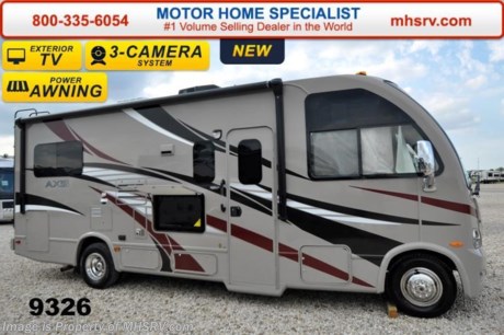 &lt;a href=&quot;http://www.mhsrv.com/thor-motor-coach/&quot;&gt;&lt;img src=&quot;http://www.mhsrv.com/images/sold-thor.jpg&quot; width=&quot;383&quot; height=&quot;141&quot; border=&quot;0&quot;/&gt;&lt;/a&gt;   Family Owned &amp; Operated and the #1 Volume Selling Motor Home Dealer in the World as well as the #1 Thor Motor Coach Dealer in the World. &lt;iframe width=&quot;400&quot; height=&quot;300&quot; src=&quot;https://www.youtube.com/embed/fX32ujbOYgc&quot; frameborder=&quot;0&quot; allowfullscreen&gt;&lt;/iframe&gt;  Thor Motor Coach has done it again with the world&#39;s first RUV! (Recreational Utility Vehicle) Check out the new 2015 Thor Motor Coach Axis RUV Model 24.1 with Slide-Out Room! MSRP $97,946. The Axis combines Style, Function, Affordability &amp; Innovation like no other RV available in the industry today! It is powered by a Ford Triton V-10 engine and built on the Ford E-350 Super Duty chassis providing a lower center of gravity and ease of drivability normally found only in a class C RV, but now available in this mini class A motorhome measuring approximately 25 ft. 6 inches. Taking superior drivability even one step further, the Axis will also feature something normally only found in a high-end luxury diesel pusher motor coach... an Independent Front Suspension system! With a style all its own the Axis will provide superior handling and fuel economy and appeal to couples &amp; family RVers as well. The uniquely designed rear twin beds easily convert into a huge oversized master bed. You will also find another full size power drop down bunk with air mattress above the cockpit and a large sofa/sleeper with air mattress complete with cup holders. Amazingly, the Axis not only  pulls off a spacious living room, kitchen &amp; bathroom, but also provides a wealth of closet, drawer and even pass-through exterior storage. Optional equipment includes the HD-Max colored sidewalls and graphics, TV/DVD player combo in bedroom, exterior TV, (2) 12V attic fans, 15.0 BTU A/C upgrade, heated holding tanks and a second auxiliary battery. You will also be pleased to find a host of feature appointments that include tinted and frameless windows, a power patio awning with LED lights, living room TV, LED ceiling lights, Onan 4000 generator, gas/electric water heater, a rear ladder, chrome power and heated mirrors with integrated side-view cameras, back-up camera, 5,000lb. trailer hitch, valve stem extensions, two-tone leatherette furniture and captain&#39;s chairs with designer accents, cabinet doors with designer door fronts and a spacious cockpit design with unparalleled visibility as well as a fold out map/laptop table and an additional cab table that can easily be stored when traveling. For additional coach information, brochures, window sticker, videos, photos, Axis reviews &amp; testimonials as well as additional information about Motor Home Specialist and our manufacturers please visit us at MHSRV .com or call 800-335-6054. At Motor Home Specialist we DO NOT charge any prep or orientation fees like you will find at other dealerships. All sale prices include a 200 point inspection, interior &amp; exterior wash &amp; detail of vehicle, a thorough coach orientation with an MHS technician, an RV Starter&#39;s kit, a nights stay in our delivery park featuring landscaped and covered pads with full hook-ups and much more. WHY PAY MORE?... WHY SETTLE FOR LESS?  &lt;iframe width=&quot;400&quot; height=&quot;300&quot; src=&quot;https://www.youtube.com/embed/M6f0nvJ2zi0&quot; frameborder=&quot;0&quot; allowfullscreen&gt;&lt;/iframe&gt;