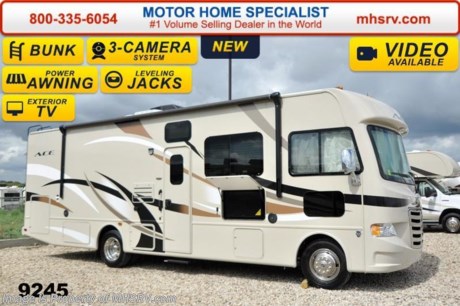 /TX 5/29/15 &lt;a href=&quot;http://www.mhsrv.com/thor-motor-coach/&quot;&gt;&lt;img src=&quot;http://www.mhsrv.com/images/sold-thor.jpg&quot; width=&quot;383&quot; height=&quot;141&quot; border=&quot;0&quot; /&gt;&lt;/a&gt;
Receive a $1,000 VISA Gift Card with purchase from Motor Home Specialist while supplies last.  Family Owned &amp; Operated and the #1 Volume Selling Motor Home Dealer in the World as well as the #1 A.C.E. Dealer in the World.  &lt;object width=&quot;400&quot; height=&quot;300&quot;&gt;&lt;param name=&quot;movie&quot; value=&quot;http://www.youtube.com/v/fBpsq4hH-Ws?version=3&amp;amp;hl=en_US&quot;&gt;&lt;/param&gt;&lt;param name=&quot;allowFullScreen&quot; value=&quot;true&quot;&gt;&lt;/param&gt;&lt;param name=&quot;allowscriptaccess&quot; value=&quot;always&quot;&gt;&lt;/param&gt;&lt;embed src=&quot;http://www.youtube.com/v/fBpsq4hH-Ws?version=3&amp;amp;hl=en_US&quot; type=&quot;application/x-shockwave-flash&quot; width=&quot;400&quot; height=&quot;300&quot; allowscriptaccess=&quot;always&quot; allowfullscreen=&quot;true&quot;&gt;&lt;/embed&gt;&lt;/object&gt; MSRP $111,086. New 2015 Thor Motor Coach A.C.E. Model EVO 30.2 Bunk Model with a full wall slide. The A.C.E. is the class A &amp; C Evolution. It Combines many of the most popular features of a class A motor home and a class C motor home to make something truly unique to the RV industry. This unit measures approximately 31 feet 4 inches in length. Optional equipment includes beautiful HD-Max exterior, exterior entertainment center, TV &amp; DVD player in bedroom, (2) LCD TV&#39;s w/DVD player in bunk beds, (2) 12V attic fans, second auxiliary battery and a 15.0 BUT A/C IPO 13.5 BTU. The A.C.E. also features a Ford Triton V-10 engine, frameless windows, power charging station, drop down overhead bunk, power side mirrors with integrated side view cameras, hydraulic leveling jacks, a mud-room, exterior mega-storage, roof ladder, 4000 Onan Micro-Quiet generator, electric patio awning with integrated LED lights, AM/FM/CD, reclining swivel leatherette captain&#39;s chairs, stainless steel wheel liners, hitch, booth dinette, systems control center, valve stem extenders, refrigerator, microwave, water heater, one-piece windshield with &quot;20/20 vision&quot; front cap that helps eliminate heat and sunlight from getting into the drivers vision, floor level cockpit window for better visibility while turning, a &quot;below floor&quot; furnace and water heater helping keep the noise to an absolute minimum and the exhaust away from the kids and pets, cockpit mirrors, slide-out workstation in the dash and much more.  For additional coach information, brochures, window sticker, videos, photos, A.C.E. reviews &amp; testimonials as well as additional information about Motor Home Specialist and our manufacturers please visit us at MHSRV .com or call 800-335-6054. At Motor Home Specialist we DO NOT charge any prep or orientation fees like you will find at other dealerships. All sale prices include a 200 point inspection, interior &amp; exterior wash &amp; detail of vehicle, a thorough coach orientation with an MHS technician, an RV Starter&#39;s kit, a nights stay in our delivery park featuring landscaped and covered pads with full hook-ups and much more. WHY PAY MORE?... WHY SETTLE FOR LESS?