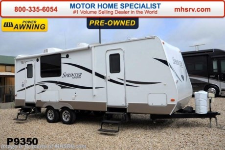 /TX 8/5/14 &lt;a href=&quot;http://www.mhsrv.com/travel-trailers/&quot;&gt;&lt;img src=&quot;http://www.mhsrv.com/images/sold-traveltrailer.jpg&quot; width=&quot;383&quot; height=&quot;141&quot; border=&quot;0&quot;/&gt;&lt;/a&gt; Used Keystone Travel Trailer RV for Sale- 2012 Keystone Sprinter 255SRKS is approximately 24 feet in length with slide and power patio awning, water heater, pass-thru storage, aluminum wheels, black tank rinsing system, exterior speakers, sofa with sleeper, night shades, microwave, 3 burner range with oven, sink covers, solid surface counter, refrigerator, all in 1 bath, ducted roof A/C and 2 LCD TVs. For additional information and photos please visit Motor Home Specialist at www.MHSRV .com or call 800-335-6054.
