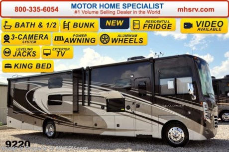 /TX 10/15/14 &lt;a href=&quot;http://www.mhsrv.com/thor-motor-coach/&quot;&gt;&lt;img src=&quot;http://www.mhsrv.com/images/sold-thor.jpg&quot; width=&quot;383&quot; height=&quot;141&quot; border=&quot;0&quot;/&gt;&lt;/a&gt;
Receive a $2,000 VISA Gift Card with purchase from Motor Home Specialist while supplies last.  &lt;object width=&quot;400&quot; height=&quot;300&quot;&gt;&lt;param name=&quot;movie&quot; value=&quot;//www.youtube.com/v/bN591K_alkM?hl=en_US&amp;amp;version=3&quot;&gt;&lt;/param&gt;&lt;param name=&quot;allowFullScreen&quot; value=&quot;true&quot;&gt;&lt;/param&gt;&lt;param name=&quot;allowscriptaccess&quot; value=&quot;always&quot;&gt;&lt;/param&gt;&lt;embed src=&quot;//www.youtube.com/v/bN591K_alkM?hl=en_US&amp;amp;version=3&quot; type=&quot;application/x-shockwave-flash&quot; width=&quot;400&quot; height=&quot;300&quot; allowscriptaccess=&quot;always&quot; allowfullscreen=&quot;true&quot;&gt;&lt;/embed&gt;&lt;/object&gt;  #1 Volume Selling Motor Home Dealer in the World. Call 800-335-6054 or visit MHSRV .com for our Upfront &amp; Everyday Low Sale Prices!  MSRP $172,389. The new 2015 Thor Motor Coach Challenger features frameless windows, Flexsteel driver and passenger&#39;s chairs, detachable shore cord, 100 gallon fresh water tank, exterior speakers, LED lighting, beautiful decor, Whirlpool microwave, residential refrigerator, 1800 Watt inverter and a bedroom TV. This luxury RV measures approximately 38 feet 1 inch in length and features (3) slide-out rooms, bath &amp; 1/2, bunk beds that converts to sofa &amp; closet, fireplace, king bed and a 40&quot; LED TV with sound bar! Optional equipment includes the beautiful full body paint exterior, frameless dual pane windows and a 3-burner range with oven.  The 2015 Thor Motor Coach Challenger also features one of the most impressive lists of standard equipment in the RV industry including a Ford Triton V-10 engine, 5-speed automatic transmission, 22-Series ford chassis with aluminum wheels, electric overhead Hide-Away Bunk, fully automatic hydraulic leveling system, electric patio awning with LED lighting, side hinged baggage doors, exterior entertainment package, iPod docking station, DVD, LCD TVs, day/night shades, Corian kitchen counter, dual roof A/C units, 5500 Onan generator, gas/electric water heater, heated and enclosed holding tanks and much more. For additional coach information, brochure, window sticker, videos, photos, reviews &amp; testimonials please visit Motor Home Specialist at MHSRV .com or call 800-335-6054. At MHS we DO NOT charge any prep or orientation fees like you will find at other dealerships. All sale prices include a 200 point inspection, interior &amp; exterior wash &amp; detail of vehicle, a thorough coach orientation with an MHS technician, an RV Starter&#39;s kit, a nights stay in our delivery park featuring landscaped and covered pads with full hook-ups and much more. WHY PAY MORE?... WHY SETTLE FOR LESS? &lt;object width=&quot;400&quot; height=&quot;300&quot;&gt;&lt;param name=&quot;movie&quot; value=&quot;//www.youtube.com/v/VZXdH99Xe00?hl=en_US&amp;amp;version=3&quot;&gt;&lt;/param&gt;&lt;param name=&quot;allowFullScreen&quot; value=&quot;true&quot;&gt;&lt;/param&gt;&lt;param name=&quot;allowscriptaccess&quot; value=&quot;always&quot;&gt;&lt;/param&gt;&lt;embed src=&quot;//www.youtube.com/v/VZXdH99Xe00?hl=en_US&amp;amp;version=3&quot; type=&quot;application/x-shockwave-flash&quot; width=&quot;400&quot; height=&quot;300&quot; allowscriptaccess=&quot;always&quot; allowfullscreen=&quot;true&quot;&gt;&lt;/embed&gt;&lt;/object&gt;
