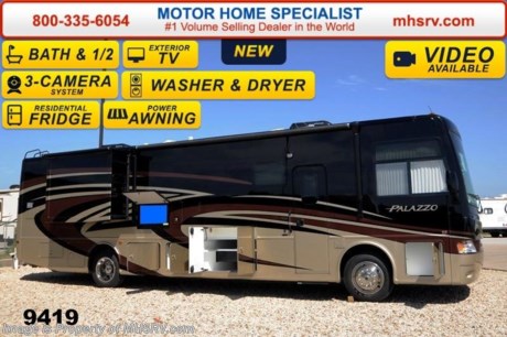 /SOLD 11/11/14
Receive a $2,000 VISA Gift Card with purchase from Motor Home Specialist while supplies last. &lt;object width=&quot;400&quot; height=&quot;300&quot;&gt;&lt;param name=&quot;movie&quot; value=&quot;//www.youtube.com/v/Es4_N9tAzRs?hl=en_US&amp;amp;version=3&quot;&gt;&lt;/param&gt;&lt;param name=&quot;allowFullScreen&quot; value=&quot;true&quot;&gt;&lt;/param&gt;&lt;param name=&quot;allowscriptaccess&quot; value=&quot;always&quot;&gt;&lt;/param&gt;&lt;embed src=&quot;//www.youtube.com/v/Es4_N9tAzRs?hl=en_US&amp;amp;version=3&quot; type=&quot;application/x-shockwave-flash&quot; width=&quot;400&quot; height=&quot;300&quot; allowscriptaccess=&quot;always&quot; allowfullscreen=&quot;true&quot;&gt;&lt;/embed&gt;&lt;/object&gt; Family Owned &amp; Operated and the #1 Volume Selling Motor Home Dealer in the World as well as the #1 Thor Motor Coach Dealer in the World.  MSRP $215,858. The New 2015 Thor Motor Coach Palazzo Diesel Pusher. Model 36.1 bath &amp; 1/2. This Diesel Pusher RV features (2) slide-out rooms including a driver&#39;s side full wall slide, Dream Dinette, exterior LCD TV, invisible front paint protection &amp; front electric drop-down over head bunk. The 2015 Palazzo also features a 340 HP Cummins diesel engine with 700 lbs. of torque, Freightliner XC chassis, 6000 Onan diesel generator with AGS, power driver&#39;s seat, inverter, LCD TV/DVD, residential refrigerator, solid surface countertops, (2) ducted roof A/C units, 3-camera monitoring system, one piece windshield, fiberglass storage compartments, fully automatic hydraulic leveling system, automatic entry step, electric patio awning with integrated LED lighting and much more.  For additional coach information, brochures, window sticker, videos, photos, Palazzo reviews &amp; testimonials as well as additional information about Motor Home Specialist and our manufacturers please visit us at MHSRV .com or call 800-335-6054. At Motor Home Specialist we DO NOT charge any prep or orientation fees like you will find at other dealerships. All sale prices include a 200 point inspection, interior &amp; exterior wash &amp; detail of vehicle, a thorough coach orientation with an MHS technician, an RV Starter&#39;s kit, a nights stay in our delivery park featuring landscaped and covered pads with full hook-ups and much more. WHY PAY MORE?... WHY SETTLE FOR LESS? &lt;object width=&quot;400&quot; height=&quot;300&quot;&gt;&lt;param name=&quot;movie&quot; value=&quot;//www.youtube.com/v/8gfPRl905fU?hl=en_US&amp;amp;version=3&quot;&gt;&lt;/param&gt;&lt;param name=&quot;allowFullScreen&quot; value=&quot;true&quot;&gt;&lt;/param&gt;&lt;param name=&quot;allowscriptaccess&quot; value=&quot;always&quot;&gt;&lt;/param&gt;&lt;embed src=&quot;//www.youtube.com/v/8gfPRl905fU?hl=en_US&amp;amp;version=3&quot; type=&quot;application/x-shockwave-flash&quot; width=&quot;400&quot; height=&quot;300&quot; allowscriptaccess=&quot;always&quot; allowfullscreen=&quot;true&quot;&gt;&lt;/embed&gt;&lt;/object&gt;