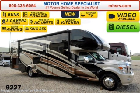 /SC 9/25/14 &lt;a href=&quot;http://www.mhsrv.com/thor-motor-coach/&quot;&gt;&lt;img src=&quot;http://www.mhsrv.com/images/sold-thor.jpg&quot; width=&quot;383&quot; height=&quot;141&quot; border=&quot;0&quot;/&gt;&lt;/a&gt; World&#39;s RV Show Sale Priced Now Through Sept 6th. Call 800-335-6054 for Details. Family Owned &amp; Operated and the #1 Volume Selling Motor Home Dealer in the World as well as the #1 Thor Motor Coach Dealer in the World. &lt;object width=&quot;400&quot; height=&quot;300&quot;&gt;&lt;param name=&quot;movie&quot; value=&quot;//www.youtube.com/v/U2vRrY8X8lc?hl=en_US&amp;amp;version=3&quot;&gt;&lt;/param&gt;&lt;param name=&quot;allowFullScreen&quot; value=&quot;true&quot;&gt;&lt;/param&gt;&lt;param name=&quot;allowscriptaccess&quot; value=&quot;always&quot;&gt;&lt;/param&gt;&lt;embed src=&quot;//www.youtube.com/v/U2vRrY8X8lc?hl=en_US&amp;amp;version=3&quot; type=&quot;application/x-shockwave-flash&quot; width=&quot;400&quot; height=&quot;300&quot; allowscriptaccess=&quot;always&quot; allowfullscreen=&quot;true&quot;&gt;&lt;/embed&gt;&lt;/object&gt; MSRP $167,005. 2015 Thor Motor Coach 35SB Super C model motorhome with slide and bunk beds with dual 13&quot; LED TVs &amp; DVD players. This unit is powered by the powerful 300 HP Powerstroke 6.7L diesel engine with 660 lb. ft. of torque. It rides on a Ford F-550 chassis with a 6-speed automatic transmission and boast a big 10,000 lb. hitch, rear pass-thru MEGA-Storage, extreme duty 4 wheel ABS disc brakes and an electronic brake controller integrated into the dash. Options include the beautiful full body paint exterior, (2) power attic fans, child safety seat tether, 6.0 Onan diesel generator and an exterior kitchen with includes refrigerator, sink and portable gas grill. The Four Winds 35SB is approximately 35 feet 11 inches long and also features a Dream dinette, sofa, exterior entertainment center, dual roof air conditioners, power patio awning, one-touch automatic leveling system, residential refrigerator, over the range microwave, solid surface countertop, touch screen AM/FM/CD/MP3 player, back-up monitor with side view cameras, remote heated exterior mirrors, power windows and locks, leatherette driver &amp; passenger captain&#39;s chairs, fiberglass running boards, soft touch ceilings, heavy duty ball bearing drawer guides, bedroom LED TV, large LED TV in the living area, an 1800-watt power inverter, heated holding tanks and a king sized bed. For additional coach information, brochure, window sticker, videos, photos &amp; reviews &amp; testimonials please visit Motor Home Specialist at MHSRV .com or call 800-335-6054. At MHS we DO NOT charge any prep or orientation fees like you will find at other dealerships. All sale prices include a 200 point inspection, interior &amp; exterior wash &amp; detail of vehicle, a thorough coach orientation with an MHS technician, an RV Starter&#39;s kit, a nights stay in our delivery park featuring landscaped and covered pads with full hook-ups and much more. WHY PAY MORE?... WHY SETTLE FOR LESS? &lt;object width=&quot;400&quot; height=&quot;300&quot;&gt;&lt;param name=&quot;movie&quot; value=&quot;//www.youtube.com/v/VZXdH99Xe00?hl=en_US&amp;amp;version=3&quot;&gt;&lt;/param&gt;&lt;param name=&quot;allowFullScreen&quot; value=&quot;true&quot;&gt;&lt;/param&gt;&lt;param name=&quot;allowscriptaccess&quot; value=&quot;always&quot;&gt;&lt;/param&gt;&lt;embed src=&quot;//www.youtube.com/v/VZXdH99Xe00?hl=en_US&amp;amp;version=3&quot; type=&quot;application/x-shockwave-flash&quot; width=&quot;400&quot; height=&quot;300&quot; allowscriptaccess=&quot;always&quot; allowfullscreen=&quot;true&quot;&gt;&lt;/embed&gt;&lt;/object&gt; 