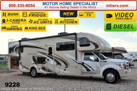 /TX 2/23/15 &lt;a href=&quot;http://www.mhsrv.com/thor-motor-coach/&quot;&gt;&lt;img src=&quot;http://www.mhsrv.com/images/sold-thor.jpg&quot; width=&quot;383&quot; height=&quot;141&quot; border=&quot;0&quot;/&gt;&lt;/a&gt;
Receive a $2,000 VISA Gift Card with purchase from Motor Home Specialist. Offer ends Feb. 28th, 2015.  Family Owned &amp; Operated and the #1 Volume Selling Motor Home Dealer in the World as well as the #1 Thor Motor Coach Dealer in the World. &lt;object width=&quot;400&quot; height=&quot;300&quot;&gt;&lt;param name=&quot;movie&quot; value=&quot;//www.youtube.com/v/U2vRrY8X8lc?hl=en_US&amp;amp;version=3&quot;&gt;&lt;/param&gt;&lt;param name=&quot;allowFullScreen&quot; value=&quot;true&quot;&gt;&lt;/param&gt;&lt;param name=&quot;allowscriptaccess&quot; value=&quot;always&quot;&gt;&lt;/param&gt;&lt;embed src=&quot;//www.youtube.com/v/U2vRrY8X8lc?hl=en_US&amp;amp;version=3&quot; type=&quot;application/x-shockwave-flash&quot; width=&quot;400&quot; height=&quot;300&quot; allowscriptaccess=&quot;always&quot; allowfullscreen=&quot;true&quot;&gt;&lt;/embed&gt;&lt;/object&gt; MSRP $157,630. 2015 Thor Motor Coach 35SB Super C model motorhome with slide and bunk beds with dual 13&quot; LED TVs &amp; DVD players. This unit is powered by the powerful 300 HP Powerstroke 6.7L diesel engine with 660 lb. ft. of torque. It rides on a Ford F-550 chassis with a 6-speed automatic transmission and boast a big 10,000 lb. hitch, rear pass-thru MEGA-Storage, extreme duty 4 wheel ABS disc brakes and an electronic brake controller integrated into the dash. Options include the beautiful HD-Max exterior, (2) power attic fans, child safety seat tether, 6.0 Onan diesel generator and an exterior kitchen with includes refrigerator, sink and portable gas grill. The Chateau 35SB is approximately 35 feet 11 inches long and also features a Dream dinette, sofa, exterior entertainment center, dual roof air conditioners, power patio awning, one-touch automatic leveling system, residential refrigerator, over the range microwave, solid surface countertop, touch screen AM/FM/CD/MP3 player, back-up monitor with side view cameras, remote heated exterior mirrors, power windows and locks, leatherette driver &amp; passenger captain&#39;s chairs, fiberglass running boards, soft touch ceilings, heavy duty ball bearing drawer guides, bedroom LED TV, large LED TV in the living area, an 1800-watt power inverter, heated holding tanks and a king sized bed. For additional coach information, brochure, window sticker, videos, photos &amp; reviews &amp; testimonials please visit Motor Home Specialist at MHSRV .com or call 800-335-6054. At MHS we DO NOT charge any prep or orientation fees like you will find at other dealerships. All sale prices include a 200 point inspection, interior &amp; exterior wash &amp; detail of vehicle, a thorough coach orientation with an MHS technician, an RV Starter&#39;s kit, a nights stay in our delivery park featuring landscaped and covered pads with full hook-ups and much more. WHY PAY MORE?... WHY SETTLE FOR LESS? &lt;object width=&quot;400&quot; height=&quot;300&quot;&gt;&lt;param name=&quot;movie&quot; value=&quot;//www.youtube.com/v/VZXdH99Xe00?hl=en_US&amp;amp;version=3&quot;&gt;&lt;/param&gt;&lt;param name=&quot;allowFullScreen&quot; value=&quot;true&quot;&gt;&lt;/param&gt;&lt;param name=&quot;allowscriptaccess&quot; value=&quot;always&quot;&gt;&lt;/param&gt;&lt;embed src=&quot;//www.youtube.com/v/VZXdH99Xe00?hl=en_US&amp;amp;version=3&quot; type=&quot;application/x-shockwave-flash&quot; width=&quot;400&quot; height=&quot;300&quot; allowscriptaccess=&quot;always&quot; allowfullscreen=&quot;true&quot;&gt;&lt;/embed&gt;&lt;/object&gt; 