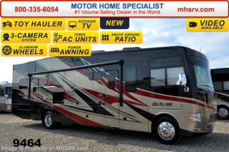 /TX 12/29 &lt;a href=&quot;http://www.mhsrv.com/thor-motor-coach/&quot;&gt;&lt;img src=&quot;http://www.mhsrv.com/images/sold-thor.jpg&quot; width=&quot;383&quot; height=&quot;141&quot; border=&quot;0&quot;/&gt;&lt;/a&gt;
MHSRV is donating $1,000 to Cook Children&#39;s Hospital for every new RV sold in the month of December, 2014 helping surpass our 3rd annual goal total of over 1/2 million dollars! Family Owned &amp; Operated and the #1 Volume Selling Motor Home Dealer in the World as well as the #1 Thor Motor Coach Dealer in the World. &lt;object width=&quot;400&quot; height=&quot;300&quot;&gt;&lt;param name=&quot;movie&quot; value=&quot;//www.youtube.com/v/IgC0KTermZs?version=3&amp;amp;hl=en_US&quot;&gt;&lt;/param&gt;&lt;param name=&quot;allowFullScreen&quot; value=&quot;true&quot;&gt;&lt;/param&gt;&lt;param name=&quot;allowscriptaccess&quot; value=&quot;always&quot;&gt;&lt;/param&gt;&lt;embed src=&quot;//www.youtube.com/v/IgC0KTermZs?version=3&amp;amp;hl=en_US&quot; type=&quot;application/x-shockwave-flash&quot; width=&quot;400&quot; height=&quot;300&quot; allowscriptaccess=&quot;always&quot; allowfullscreen=&quot;true&quot;&gt;&lt;/embed&gt;&lt;/object&gt;   MSRP $174,512. New 2015 Thor Motor Coach Outlaw Toy Hauler. Model 37LS with slide-out room, Ford 26-Series chassis with Triton V-10 engine, frameless windows, high polished aluminum wheels, as well as drop down ramp door with spring assist &amp; railing for patio use. This unit measures approximately 38 feet 4 inches in length. Options include the beautiful full body exterior, an electric overhead hide-away bunk, dual cargo sofas in garage area and frameless dual pane windows. The Outlaw toy hauler RV has an incredible list of standard features for 2015 including beautiful wood &amp; interior decor packages, (4) LCD TVs including an exterior entertainment center, large living room LCD TV on slide-out, LCD TV in loft and LCD TV in garage. You will also find a premium sound system, (3) A/C units, Bluetooth enable coach radio system with exterior speakers, power patio awing with integrated LED lighting, dual side entrance doors, fueling station, 1-piece windshield, a 5500 Onan generator, 3 camera monitoring system, automatic leveling system, Soft Touch leather furniture, leatherette sofa with sleeper, day/night shades and much more. For additional coach information, brochures, window sticker, videos, photos, Outlaw reviews &amp; testimonials as well as additional information about Motor Home Specialist and our manufacturers please visit us at MHSRV .com or call 800-335-6054. At Motor Home Specialist we DO NOT charge any prep or orientation fees like you will find at other dealerships. All sale prices include a 200 point inspection, interior &amp; exterior wash &amp; detail of vehicle, a thorough coach orientation with an MHS technician, an RV Starter&#39;s kit, a nights stay in our delivery park featuring landscaped and covered pads with full hook-ups and much more. WHY PAY MORE?... WHY SETTLE FOR LESS? &lt;object width=&quot;400&quot; height=&quot;300&quot;&gt;&lt;param name=&quot;movie&quot; value=&quot;//www.youtube.com/v/VZXdH99Xe00?hl=en_US&amp;amp;version=3&quot;&gt;&lt;/param&gt;&lt;param name=&quot;allowFullScreen&quot; value=&quot;true&quot;&gt;&lt;/param&gt;&lt;param name=&quot;allowscriptaccess&quot; value=&quot;always&quot;&gt;&lt;/param&gt;&lt;embed src=&quot;//www.youtube.com/v/VZXdH99Xe00?hl=en_US&amp;amp;version=3&quot; type=&quot;application/x-shockwave-flash&quot; width=&quot;400&quot; height=&quot;300&quot; allowscriptaccess=&quot;always&quot; allowfullscreen=&quot;true&quot;&gt;&lt;/embed&gt;&lt;/object&gt;