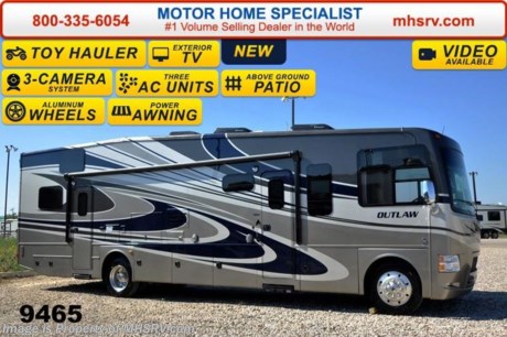 /CA 12/29 &lt;a href=&quot;http://www.mhsrv.com/thor-motor-coach/&quot;&gt;&lt;img src=&quot;http://www.mhsrv.com/images/sold-thor.jpg&quot; width=&quot;383&quot; height=&quot;141&quot; border=&quot;0&quot;/&gt;&lt;/a&gt;
MHSRV is donating $1,000 to Cook Children&#39;s Hospital for every new RV sold in the month of December, 2014 helping surpass our 3rd annual goal total of over 1/2 million dollars! Family Owned &amp; Operated and the #1 Volume Selling Motor Home Dealer in the World as well as the #1 Thor Motor Coach Dealer in the World. &lt;object width=&quot;400&quot; height=&quot;300&quot;&gt;&lt;param name=&quot;movie&quot; value=&quot;//www.youtube.com/v/IgC0KTermZs?version=3&amp;amp;hl=en_US&quot;&gt;&lt;/param&gt;&lt;param name=&quot;allowFullScreen&quot; value=&quot;true&quot;&gt;&lt;/param&gt;&lt;param name=&quot;allowscriptaccess&quot; value=&quot;always&quot;&gt;&lt;/param&gt;&lt;embed src=&quot;//www.youtube.com/v/IgC0KTermZs?version=3&amp;amp;hl=en_US&quot; type=&quot;application/x-shockwave-flash&quot; width=&quot;400&quot; height=&quot;300&quot; allowscriptaccess=&quot;always&quot; allowfullscreen=&quot;true&quot;&gt;&lt;/embed&gt;&lt;/object&gt;   MSRP $174,512. New 2015 Thor Motor Coach Outlaw Toy Hauler. Model 37LS with slide-out room, Ford 26-Series chassis with Triton V-10 engine, frameless windows, high polished aluminum wheels, as well as drop down ramp door with spring assist &amp; railing for patio use. This unit measures approximately 38 feet 4 inches in length. Options include the beautiful full body exterior, an electric overhead hide-away bunk, dual cargo sofas in garage area and frameless dual pane windows. The Outlaw toy hauler RV has an incredible list of standard features for 2015 including beautiful wood &amp; interior decor packages, (4) LCD TVs including an exterior entertainment center, large living room LCD TV on slide-out, LCD TV in loft and LCD TV in garage. You will also find a premium sound system, (3) A/C units, Bluetooth enable coach radio system with exterior speakers, power patio awing with integrated LED lighting, dual side entrance doors, fueling station, 1-piece windshield, a 5500 Onan generator, 3 camera monitoring system, automatic leveling system, Soft Touch leather furniture, leatherette sofa with sleeper, day/night shades and much more. For additional coach information, brochures, window sticker, videos, photos, Outlaw reviews &amp; testimonials as well as additional information about Motor Home Specialist and our manufacturers please visit us at MHSRV .com or call 800-335-6054. At Motor Home Specialist we DO NOT charge any prep or orientation fees like you will find at other dealerships. All sale prices include a 200 point inspection, interior &amp; exterior wash &amp; detail of vehicle, a thorough coach orientation with an MHS technician, an RV Starter&#39;s kit, a nights stay in our delivery park featuring landscaped and covered pads with full hook-ups and much more. WHY PAY MORE?... WHY SETTLE FOR LESS? &lt;object width=&quot;400&quot; height=&quot;300&quot;&gt;&lt;param name=&quot;movie&quot; value=&quot;//www.youtube.com/v/VZXdH99Xe00?hl=en_US&amp;amp;version=3&quot;&gt;&lt;/param&gt;&lt;param name=&quot;allowFullScreen&quot; value=&quot;true&quot;&gt;&lt;/param&gt;&lt;param name=&quot;allowscriptaccess&quot; value=&quot;always&quot;&gt;&lt;/param&gt;&lt;embed src=&quot;//www.youtube.com/v/VZXdH99Xe00?hl=en_US&amp;amp;version=3&quot; type=&quot;application/x-shockwave-flash&quot; width=&quot;400&quot; height=&quot;300&quot; allowscriptaccess=&quot;always&quot; allowfullscreen=&quot;true&quot;&gt;&lt;/embed&gt;&lt;/object&gt;