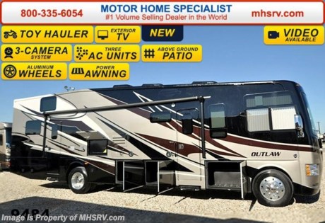 /TX 4/20/15 &lt;a href=&quot;http://www.mhsrv.com/thor-motor-coach/&quot;&gt;&lt;img src=&quot;http://www.mhsrv.com/images/sold-thor.jpg&quot; width=&quot;383&quot; height=&quot;141&quot; border=&quot;0&quot;/&gt;&lt;/a&gt;
  Receive a $2,000 VISA Gift Card with purchase from Motor Home Specialist while supplies last.  Family Owned &amp; Operated and the #1 Volume Selling Motor Home Dealer in the World as well as the #1 Thor Motor Coach Dealer in the World.  &lt;object width=&quot;400&quot; height=&quot;300&quot;&gt;&lt;param name=&quot;movie&quot; value=&quot;//www.youtube.com/v/IgC0KTermZs?version=3&amp;amp;hl=en_US&quot;&gt;&lt;/param&gt;&lt;param name=&quot;allowFullScreen&quot; value=&quot;true&quot;&gt;&lt;/param&gt;&lt;param name=&quot;allowscriptaccess&quot; value=&quot;always&quot;&gt;&lt;/param&gt;&lt;embed src=&quot;//www.youtube.com/v/IgC0KTermZs?version=3&amp;amp;hl=en_US&quot; type=&quot;application/x-shockwave-flash&quot; width=&quot;400&quot; height=&quot;300&quot; allowscriptaccess=&quot;always&quot; allowfullscreen=&quot;true&quot;&gt;&lt;/embed&gt;&lt;/object&gt;   MSRP $174,512. New 2015 Thor Motor Coach Outlaw Toy Hauler. Model 37LS with slide-out room, Ford 26-Series chassis with Triton V-10 engine, frameless windows, high polished aluminum wheels, as well as drop down ramp door with spring assist &amp; railing for patio use. This unit measures approximately 38 feet 4 inches in length. Options include the beautiful full body exterior, an electric overhead hide-away bunk, dual cargo sofas in garage area and frameless dual pane windows. The Outlaw toy hauler RV has an incredible list of standard features for 2015 including beautiful wood &amp; interior decor packages, (4) LCD TVs including an exterior entertainment center, large living room LCD TV on slide-out, LCD TV in loft and LCD TV in garage. You will also find a premium sound system, (3) A/C units, Bluetooth enable coach radio system with exterior speakers, power patio awing with integrated LED lighting, dual side entrance doors, fueling station, 1-piece windshield, a 5500 Onan generator, 3 camera monitoring system, automatic leveling system, Soft Touch leather furniture, leatherette sofa with sleeper, day/night shades and much more. For additional coach information, brochures, window sticker, videos, photos, Outlaw reviews &amp; testimonials as well as additional information about Motor Home Specialist and our manufacturers please visit us at MHSRV .com or call 800-335-6054. At Motor Home Specialist we DO NOT charge any prep or orientation fees like you will find at other dealerships. All sale prices include a 200 point inspection, interior &amp; exterior wash &amp; detail of vehicle, a thorough coach orientation with an MHS technician, an RV Starter&#39;s kit, a nights stay in our delivery park featuring landscaped and covered pads with full hook-ups and much more. WHY PAY MORE?... WHY SETTLE FOR LESS? &lt;object width=&quot;400&quot; height=&quot;300&quot;&gt;&lt;param name=&quot;movie&quot; value=&quot;//www.youtube.com/v/VZXdH99Xe00?hl=en_US&amp;amp;version=3&quot;&gt;&lt;/param&gt;&lt;param name=&quot;allowFullScreen&quot; value=&quot;true&quot;&gt;&lt;/param&gt;&lt;param name=&quot;allowscriptaccess&quot; value=&quot;always&quot;&gt;&lt;/param&gt;&lt;embed src=&quot;//www.youtube.com/v/VZXdH99Xe00?hl=en_US&amp;amp;version=3&quot; type=&quot;application/x-shockwave-flash&quot; width=&quot;400&quot; height=&quot;300&quot; allowscriptaccess=&quot;always&quot; allowfullscreen=&quot;true&quot;&gt;&lt;/embed&gt;&lt;/object&gt;