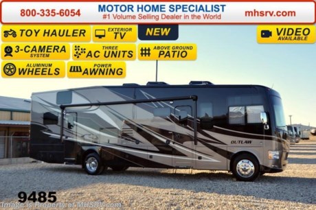 /TX 2/9/15 &lt;a href=&quot;http://www.mhsrv.com/thor-motor-coach/&quot;&gt;&lt;img src=&quot;http://www.mhsrv.com/images/sold-thor.jpg&quot; width=&quot;383&quot; height=&quot;141&quot; border=&quot;0&quot;/&gt;&lt;/a&gt;
Receive a $2,000 VISA Gift Card with purchase from Motor Home Specialist. Offer ends Feb. 28th, 2015. Family Owned &amp; Operated and the #1 Volume Selling Motor Home Dealer in the World as well as the #1 Thor Motor Coach Dealer in the World. &lt;object width=&quot;400&quot; height=&quot;300&quot;&gt;&lt;param name=&quot;movie&quot; value=&quot;//www.youtube.com/v/IgC0KTermZs?version=3&amp;amp;hl=en_US&quot;&gt;&lt;/param&gt;&lt;param name=&quot;allowFullScreen&quot; value=&quot;true&quot;&gt;&lt;/param&gt;&lt;param name=&quot;allowscriptaccess&quot; value=&quot;always&quot;&gt;&lt;/param&gt;&lt;embed src=&quot;//www.youtube.com/v/IgC0KTermZs?version=3&amp;amp;hl=en_US&quot; type=&quot;application/x-shockwave-flash&quot; width=&quot;400&quot; height=&quot;300&quot; allowscriptaccess=&quot;always&quot; allowfullscreen=&quot;true&quot;&gt;&lt;/embed&gt;&lt;/object&gt;   MSRP $175,644. New 2015 Thor Motor Coach Outlaw Toy Hauler. Model 37LS with slide-out room, Ford 26-Series chassis with Triton V-10 engine, frameless windows, high polished aluminum wheels, as well as drop down ramp door with spring assist &amp; railing for patio use. This unit measures approximately 38 feet 4 inches in length. Options include the beautiful full body exterior, an electric overhead hide-away bunk, dual cargo sofas in garage area and frameless dual pane windows. The Outlaw toy hauler RV has an incredible list of standard features for 2015 including beautiful wood &amp; interior decor packages, (4) LCD TVs including an exterior entertainment center, large living room LCD TV on slide-out, LCD TV in loft and LCD TV in garage. You will also find a premium sound system, (3) A/C units, Bluetooth enable coach radio system with exterior speakers, power patio awing with integrated LED lighting, dual side entrance doors, fueling station, 1-piece windshield, a 5500 Onan generator, 3 camera monitoring system, automatic leveling system, Soft Touch leather furniture, leatherette sofa with sleeper, day/night shades and much more. For additional coach information, brochures, window sticker, videos, photos, Outlaw reviews &amp; testimonials as well as additional information about Motor Home Specialist and our manufacturers please visit us at MHSRV .com or call 800-335-6054. At Motor Home Specialist we DO NOT charge any prep or orientation fees like you will find at other dealerships. All sale prices include a 200 point inspection, interior &amp; exterior wash &amp; detail of vehicle, a thorough coach orientation with an MHS technician, an RV Starter&#39;s kit, a nights stay in our delivery park featuring landscaped and covered pads with full hook-ups and much more. WHY PAY MORE?... WHY SETTLE FOR LESS? &lt;object width=&quot;400&quot; height=&quot;300&quot;&gt;&lt;param name=&quot;movie&quot; value=&quot;//www.youtube.com/v/VZXdH99Xe00?hl=en_US&amp;amp;version=3&quot;&gt;&lt;/param&gt;&lt;param name=&quot;allowFullScreen&quot; value=&quot;true&quot;&gt;&lt;/param&gt;&lt;param name=&quot;allowscriptaccess&quot; value=&quot;always&quot;&gt;&lt;/param&gt;&lt;embed src=&quot;//www.youtube.com/v/VZXdH99Xe00?hl=en_US&amp;amp;version=3&quot; type=&quot;application/x-shockwave-flash&quot; width=&quot;400&quot; height=&quot;300&quot; allowscriptaccess=&quot;always&quot; allowfullscreen=&quot;true&quot;&gt;&lt;/embed&gt;&lt;/object&gt;