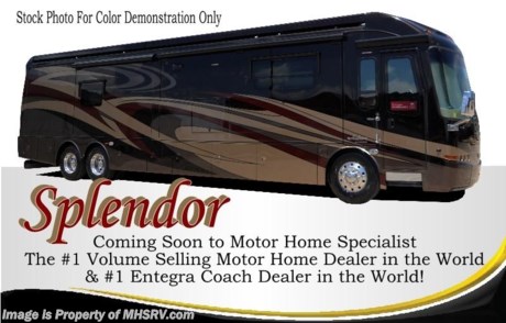 &lt;a href=&quot;http://www.mhsrv.com/entegra-rv/&quot;&gt;&lt;img src=&quot;http://www.mhsrv.com/images/sold-entegracoach.jpg&quot; width=&quot;383&quot; height=&quot;141&quot; border=&quot;0&quot;/&gt;&lt;/a&gt; World&#39;s RV Show Priced! Now through April 25th.  Family Owned &amp; Operated and the #1 Volume Selling Motor Home Dealer in the World as well as the #1 Entegra Coach Dealer in the World. &lt;object width=&quot;400&quot; height=&quot;300&quot;&gt;&lt;param name=&quot;movie&quot; value=&quot;//www.youtube.com/v/I7SgmrtU0UA?version=3&amp;amp;hl=en_US&quot;&gt;&lt;/param&gt;&lt;param name=&quot;allowFullScreen&quot; value=&quot;true&quot;&gt;&lt;/param&gt;&lt;param name=&quot;allowscriptaccess&quot; value=&quot;always&quot;&gt;&lt;/param&gt;&lt;embed src=&quot;//www.youtube.com/v/I7SgmrtU0UA?version=3&amp;amp;hl=en_US&quot; type=&quot;application/x-shockwave-flash&quot; width=&quot;400&quot; height=&quot;300&quot; allowscriptaccess=&quot;always&quot; allowfullscreen=&quot;true&quot;&gt;&lt;/embed&gt;&lt;/object&gt;
MSRP $473,943. New 2015 Entegra Anthem W/4 Slides. Model 44DLQ - This luxury diesel motor coach measures approximately 45 feet in length and is backed by Entegra Coach&#39;s superior 2-Year/24K Mile Limited Coach &amp; 5-Year Limited Structural Warranties. Options include Splendor full body paint, Windsor Cherry wood package, Mocha interior decor, dual 100-Watt solar panels, exterior freezer with slide-out tray, premium entertainment system, iPad Control Center and the Mobile Eye Lane Departure and Forward Collision Warning System with Car, Motorcycle, Bicycle &amp; Pedestrian Detection. The Anthem rides on a raised rail Spartan chassis with independent front suspension, Air Disc Brakes, 55 degree wheel cut, &amp; Entegra’s exclusive X-Bridge framing. It is powered by a 450 HP Cummins diesel engine and Allison 3000 series 6-speed automatic transmission with dual overdrives and push button shift pad. The Entegra Coach Anthem also features perhaps the most impressive list of standard equipment ever offered on a luxury motor coach. For additional coach information, brochures, window sticker, videos, photos, Anthem reviews &amp; testimonials as well as additional information about Motor Home Specialist and our manufacturers please visit us at MHSRV .com or call 800-335-6054. At Motor Home Specialist we DO NOT charge any prep or orientation fees like you will find at other dealerships. All sale prices include a 200 point inspection, interior &amp; exterior wash &amp; detail of vehicle, a thorough coach orientation with an MHS technician, an RV Starter&#39;s kit, a nights stay in our delivery park featuring landscaped and covered pads with full hook-ups and much more. WHY PAY MORE?... WHY SETTLE FOR LESS?