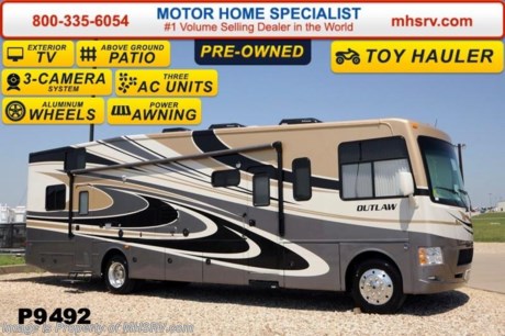 /NV 8/25/14 &lt;a href=&quot;http://www.mhsrv.com/thor-motor-coach/&quot;&gt;&lt;img src=&quot;http://www.mhsrv.com/images/sold-thor.jpg&quot; width=&quot;383&quot; height=&quot;141&quot; border=&quot;0&quot;/&gt;&lt;/a&gt; Used 2014 Thor Motor Coach Outlaw Toy Hauler. Model 37LS with slide-out room and Ford 24-Series chassis with Triton V-10 engine &amp; high polished aluminum wheels. This unit measures approximately 38 feet 4 inches in length and includes the Rock Island full body exterior, an electric overhead hide-away bunk, drop down ramp door with spring assist &amp; railing for patio use. The Outlaw toy hauler RV has an incredible list of standard features including beautiful wood &amp; interior decor packages, (4) LCD TVs including and exterior entertainment center, large living room LCD TV on slide-out, LCD TV in loft and LCD TV in garage. You will also find a theater sound system in the living room with hidden sub woofer, stereo in garage, exterior stereo speakers and audio controls, power patio awing, dual side entrance doors, dual pane windows, fueling station, 1-piece windshield,  a 5500 Onan generator, back-up camera, automatic leveling system, Soft Touch leather furniture, hide-a-bed sofa with power inflate &amp; deflate controls, day/night shades and much more. FOR ADDITIONAL INFORMATION VISIT MOTOR HOME SPECIALIST AT MHSRV .COM or CALL 800-335-6054.