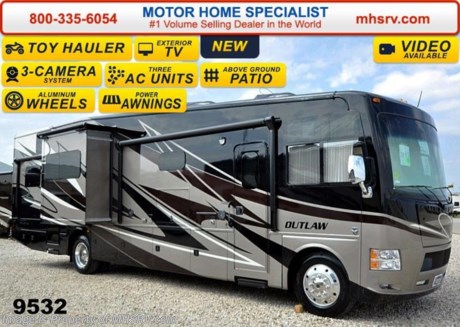 /TX 12/29 &lt;a href=&quot;http://www.mhsrv.com/thor-motor-coach/&quot;&gt;&lt;img src=&quot;http://www.mhsrv.com/images/sold-thor.jpg&quot; width=&quot;383&quot; height=&quot;141&quot; border=&quot;0&quot;/&gt;&lt;/a&gt;
MHSRV is donating $1,000 to Cook Children&#39;s Hospital for every new RV sold in the month of December, 2014 helping surpass our 3rd annual goal total of over 1/2 million dollars! Family Owned &amp; Operated and the #1 Volume Selling Motor Home Dealer in the World as well as the #1 Thor Motor Coach Dealer in the World. &lt;object width=&quot;400&quot; height=&quot;300&quot;&gt;&lt;param name=&quot;movie&quot; value=&quot;//www.youtube.com/v/IgC0KTermZs?version=3&amp;amp;hl=en_US&quot;&gt;&lt;/param&gt;&lt;param name=&quot;allowFullScreen&quot; value=&quot;true&quot;&gt;&lt;/param&gt;&lt;param name=&quot;allowscriptaccess&quot; value=&quot;always&quot;&gt;&lt;/param&gt;&lt;embed src=&quot;//www.youtube.com/v/IgC0KTermZs?version=3&amp;amp;hl=en_US&quot; type=&quot;application/x-shockwave-flash&quot; width=&quot;400&quot; height=&quot;300&quot; allowscriptaccess=&quot;always&quot; allowfullscreen=&quot;true&quot;&gt;&lt;/embed&gt;&lt;/object&gt;   MSRP $180,512. New 2015 Thor Motor Coach Outlaw Toy Hauler. Model 37MD with 2 slide-out rooms, Ford 26-Series chassis with Triton V-10 engine, frameless windows, high polished aluminum wheels, as well as drop down ramp door with spring assist &amp; railing for patio use. This unit measures approximately 38 feet 7 inches in length. Options include the beautiful full body exterior, dual cargo sofas in garage area and frameless dual pane windows. The Outlaw toy hauler RV has an incredible list of standard features for 2015 including beautiful wood &amp; interior decor packages, an electric overhead hide-away bunk, (5) LCD TVs including an exterior entertainment center, large living room LCD TV, LCD TV in loft, LCD TV in second living room and LCD TV in garage. You will also find a premium sound system, (3) A/C units, Bluetooth enable coach radio system with exterior speakers, power patio awing with integrated LED lighting, dual side entrance doors, fueling station, 1-piece windshield, a 5500 Onan generator, 3 camera monitoring system, automatic leveling system, Soft Touch leather furniture, leatherette sofa with sleeper, day/night shades and much more. For additional coach information, brochures, window sticker, videos, photos, Outlaw reviews &amp; testimonials as well as additional information about Motor Home Specialist and our manufacturers please visit us at MHSRV .com or call 800-335-6054. At Motor Home Specialist we DO NOT charge any prep or orientation fees like you will find at other dealerships. All sale prices include a 200 point inspection, interior &amp; exterior wash &amp; detail of vehicle, a thorough coach orientation with an MHS technician, an RV Starter&#39;s kit, a nights stay in our delivery park featuring landscaped and covered pads with full hook-ups and much more. WHY PAY MORE?... WHY SETTLE FOR LESS? &lt;object width=&quot;400&quot; height=&quot;300&quot;&gt;&lt;param name=&quot;movie&quot; value=&quot;//www.youtube.com/v/VZXdH99Xe00?hl=en_US&amp;amp;version=3&quot;&gt;&lt;/param&gt;&lt;param name=&quot;allowFullScreen&quot; value=&quot;true&quot;&gt;&lt;/param&gt;&lt;param name=&quot;allowscriptaccess&quot; value=&quot;always&quot;&gt;&lt;/param&gt;&lt;embed src=&quot;//www.youtube.com/v/VZXdH99Xe00?hl=en_US&amp;amp;version=3&quot; type=&quot;application/x-shockwave-flash&quot; width=&quot;400&quot; height=&quot;300&quot; allowscriptaccess=&quot;always&quot; allowfullscreen=&quot;true&quot;&gt;&lt;/embed&gt;&lt;/object&gt;