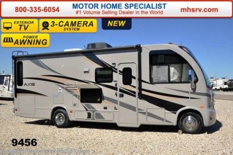 /TN 6-4-15 &lt;a href=&quot;http://www.mhsrv.com/thor-motor-coach/&quot;&gt;&lt;img src=&quot;http://www.mhsrv.com/images/sold-thor.jpg&quot; width=&quot;383&quot; height=&quot;141&quot; border=&quot;0&quot;/&gt;&lt;/a&gt;
Family Owned &amp; Operated and the #1 Volume Selling Motor Home Dealer in the World as well as the #1 Thor Motor Coach Dealer in the World. &lt;iframe width=&quot;400&quot; height=&quot;300&quot; src=&quot;https://www.youtube.com/embed/fX32ujbOYgc&quot; frameborder=&quot;0&quot; allowfullscreen&gt;&lt;/iframe&gt;  Thor Motor Coach has done it again with the world&#39;s first RUV! (Recreational Utility Vehicle) Check out the new 2015 Thor Motor Coach Axis RUV Model 25.1 with Slide-Out Room! MSRP $98,996. The Axis combines Style, Function, Affordability &amp; Innovation like no other RV available in the industry today! It is powered by a Ford Triton V-10 engine and built on the Ford E-350 Super Duty chassis providing a lower center of gravity and ease of drivability normally found only in a class C RV, but now available in this mini class A motorhome measuring approximately 26 ft. 6 inches. Taking superior drivability even one step further, the Axis will also feature something normally only found in a high-end luxury diesel pusher motor coach... an Independent Front Suspension system! With a style all its own the Axis will provide superior handling and fuel economy and appeal to couples &amp; family RVers as well. The uniquely designed rear corner sofa expands into a large 54 by 74 inch sleeping area complete with a LED TV in the bedroom. You will also find another full size power drop down bunk with air mattress above the cockpit and a large Dream Dinette that converts to a sleeping area as well. Amazingly, the Axis not only pulls off a spacious living room, kitchen &amp; bathroom, but also provides a wealth of closet, drawer and even pass-through exterior storage. Optional equipment includes the HD-Max colored sidewalls and graphics, exterior TV, (2) 12V attic fans, 15.0 BTU A/C upgrade, heated holding tanks, microwave &amp; 3 burner high output range with oven and a second auxiliary battery. You will also be pleased to find a host of feature appointments that include tinted and frameless windows, a power patio awning with LED lights, living room TV, LED ceiling lights, Onan 4000 generator, gas/electric water heater, a rear ladder, chrome power and heated mirrors with integrated side-view cameras, back-up camera, 5,000lb. trailer hitch, valve stem extensions, two-tone leatherette furniture and captain&#39;s chairs with designer accents, cabinet doors with designer door fronts and a spacious cockpit design with unparalleled visibility as well as a fold out map/laptop table and an additional cab table that can easily be stored when traveling. For additional coach information, brochures, window sticker, videos, photos, Axis reviews &amp; testimonials as well as additional information about Motor Home Specialist and our manufacturers please visit us at MHSRV .com or call 800-335-6054. At Motor Home Specialist we DO NOT charge any prep or orientation fees like you will find at other dealerships. All sale prices include a 200 point inspection, interior &amp; exterior wash &amp; detail of vehicle, a thorough coach orientation with an MHS technician, an RV Starter&#39;s kit, a nights stay in our delivery park featuring landscaped and covered pads with full hook-ups and much more. WHY PAY MORE?... WHY SETTLE FOR LESS? &lt;iframe width=&quot;400&quot; height=&quot;300&quot; src=&quot;https://www.youtube.com/embed/M6f0nvJ2zi0&quot; frameborder=&quot;0&quot; allowfullscreen&gt;&lt;/iframe&gt;