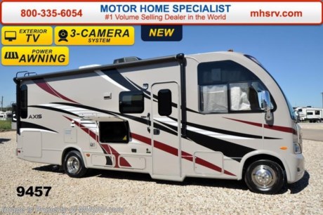 /TX 12/11/15 &lt;a href=&quot;http://www.mhsrv.com/thor-motor-coach/&quot;&gt;&lt;img src=&quot;http://www.mhsrv.com/images/sold-thor.jpg&quot; width=&quot;383&quot; height=&quot;141&quot; border=&quot;0&quot;/&gt;&lt;/a&gt;
Family Owned &amp; Operated and the #1 Volume Selling Motor Home Dealer in the World as well as the #1 Thor Motor Coach Dealer in the World. &lt;iframe width=&quot;400&quot; height=&quot;300&quot; src=&quot;https://www.youtube.com/embed/fX32ujbOYgc&quot; frameborder=&quot;0&quot; allowfullscreen&gt;&lt;/iframe&gt; Thor Motor Coach has done it again with the world&#39;s first RUV! (Recreational Utility Vehicle) Check out the new 2015 Thor Motor Coach Axis RUV Model 25.1 with Slide-Out Room! MSRP $98,996. The Axis combines Style, Function, Affordability &amp; Innovation like no other RV available in the industry today! It is powered by a Ford Triton V-10 engine and built on the Ford E-350 Super Duty chassis providing a lower center of gravity and ease of drivability normally found only in a class C RV, but now available in this mini class A motorhome measuring approximately 26 ft. 6 inches. Taking superior drivability even one step further, the Axis will also feature something normally only found in a high-end luxury diesel pusher motor coach... an Independent Front Suspension system! With a style all its own the Axis will provide superior handling and fuel economy and appeal to couples &amp; family RVers as well. The uniquely designed rear corner sofa expands into a large 54 by 74 inch sleeping area complete with a LED TV in the bedroom. You will also find another full size power drop down bunk with air mattress above the cockpit and a large Dream Dinette that converts to a sleeping area as well. Amazingly, the Axis not only pulls off a spacious living room, kitchen &amp; bathroom, but also provides a wealth of closet, drawer and even pass-through exterior storage. Optional equipment includes the HD-Max colored sidewalls and graphics, exterior TV, (2) 12V attic fans, 15.0 BTU A/C upgrade, heated holding tanks, microwave &amp; 3 burner high output range with oven and a second auxiliary battery. You will also be pleased to find a host of feature appointments that include tinted and frameless windows, a power patio awning with LED lights, living room TV, LED ceiling lights, Onan 4000 generator, gas/electric water heater, a rear ladder, chrome power and heated mirrors with integrated side-view cameras, back-up camera, 5,000lb. trailer hitch, valve stem extensions, two-tone leatherette furniture and captain&#39;s chairs with designer accents, cabinet doors with designer door fronts and a spacious cockpit design with unparalleled visibility as well as a fold out map/laptop table and an additional cab table that can easily be stored when traveling. For additional coach information, brochures, window sticker, videos, photos, Axis reviews &amp; testimonials as well as additional information about Motor Home Specialist and our manufacturers please visit us at MHSRV .com or call 800-335-6054. At Motor Home Specialist we DO NOT charge any prep or orientation fees like you will find at other dealerships. All sale prices include a 200 point inspection, interior &amp; exterior wash &amp; detail of vehicle, a thorough coach orientation with an MHS technician, an RV Starter&#39;s kit, a nights stay in our delivery park featuring landscaped and covered pads with full hook-ups and much more. WHY PAY MORE?... WHY SETTLE FOR LESS? &lt;iframe width=&quot;400&quot; height=&quot;300&quot; src=&quot;https://www.youtube.com/embed/M6f0nvJ2zi0&quot; frameborder=&quot;0&quot; allowfullscreen&gt;&lt;/iframe&gt;
